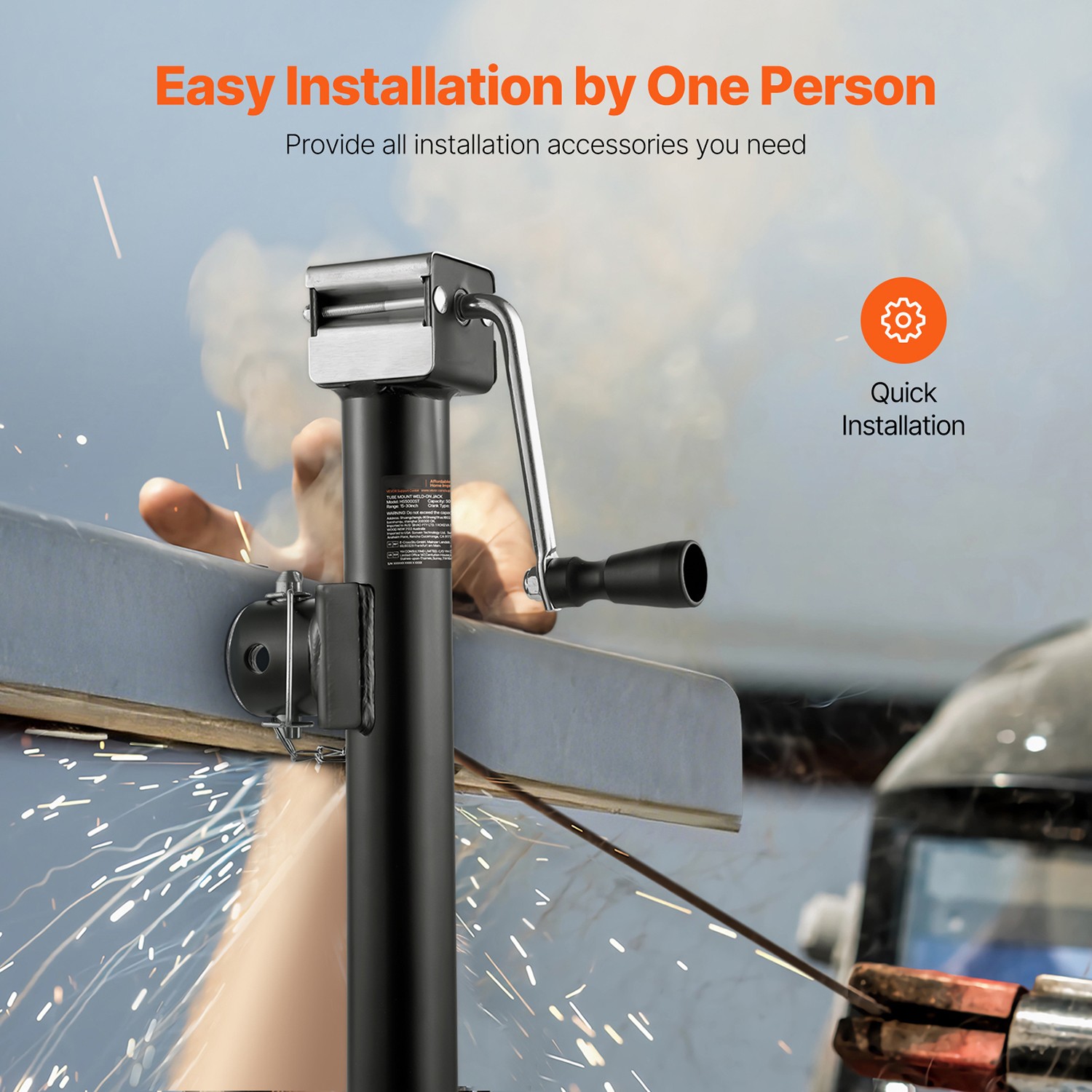 Trailer Jack Weld-on Pipe Mount Swivel Trailer Jack 5000 lbs 15" Travel