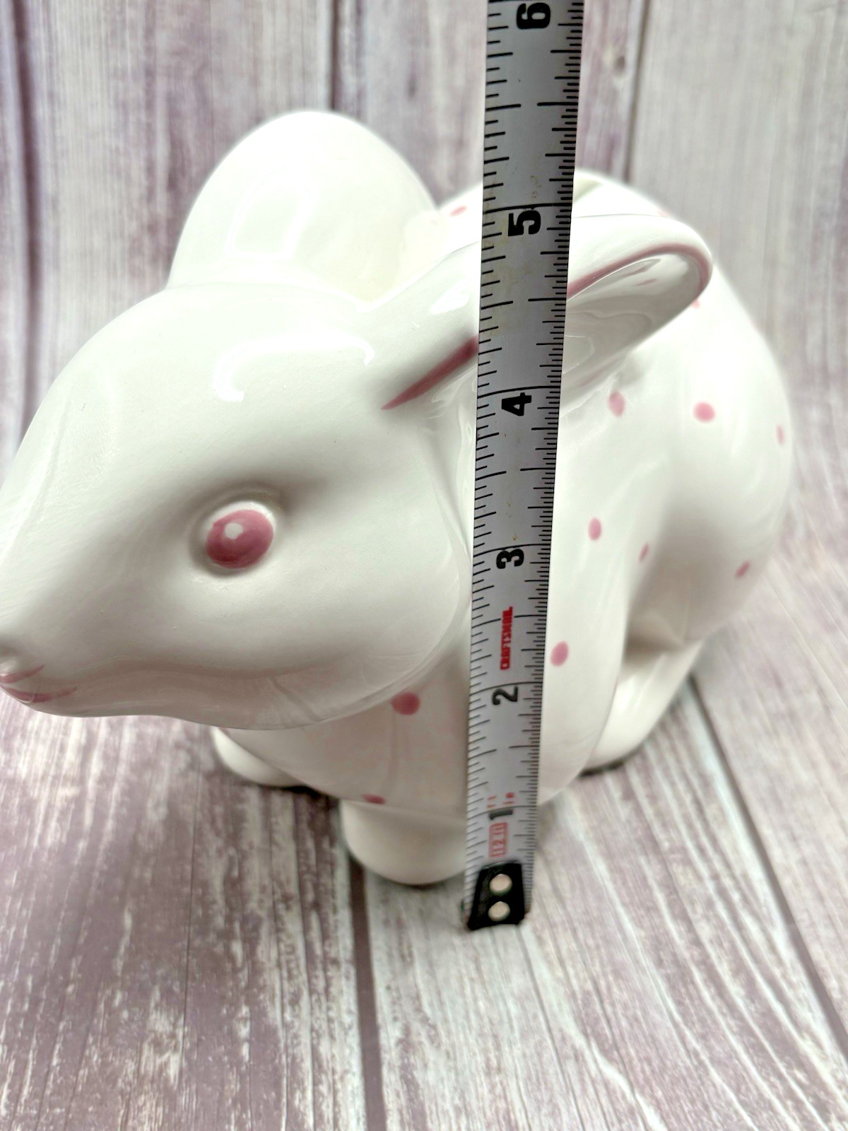 Tiffany & Co Ceramic Bunny Vintage Piggy Bank Pink Polka Dots Hand Painted Italy