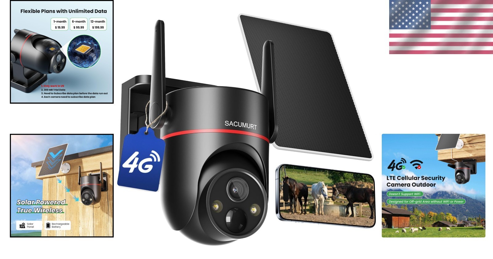 No WiFi Needed 4G LTE Wireless Security Camera with 2K HD Color Night Vision