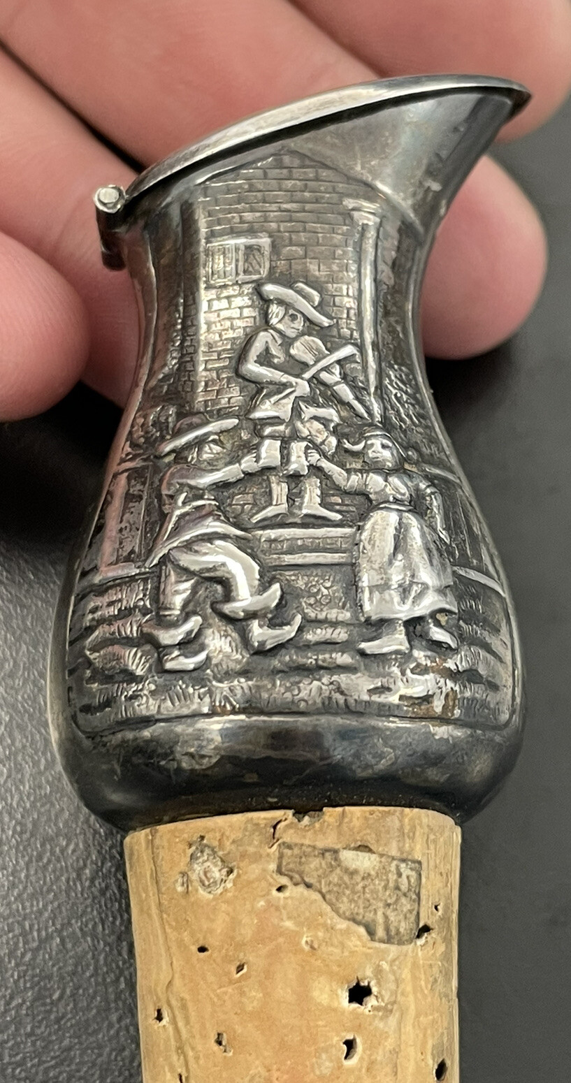 Antique Silver Plate Ornate Danish Wine Decanter Bottle Stopper Pourer