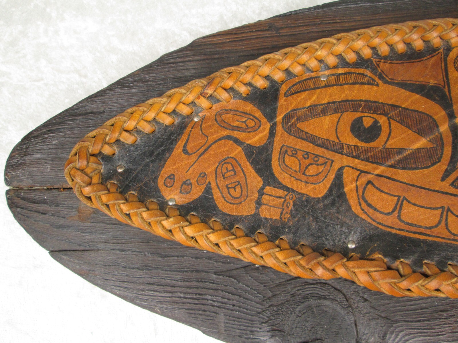 Tlingit Haida Sea Monster Painted Leather on Board 19 inch Long 8-1/2 Tall