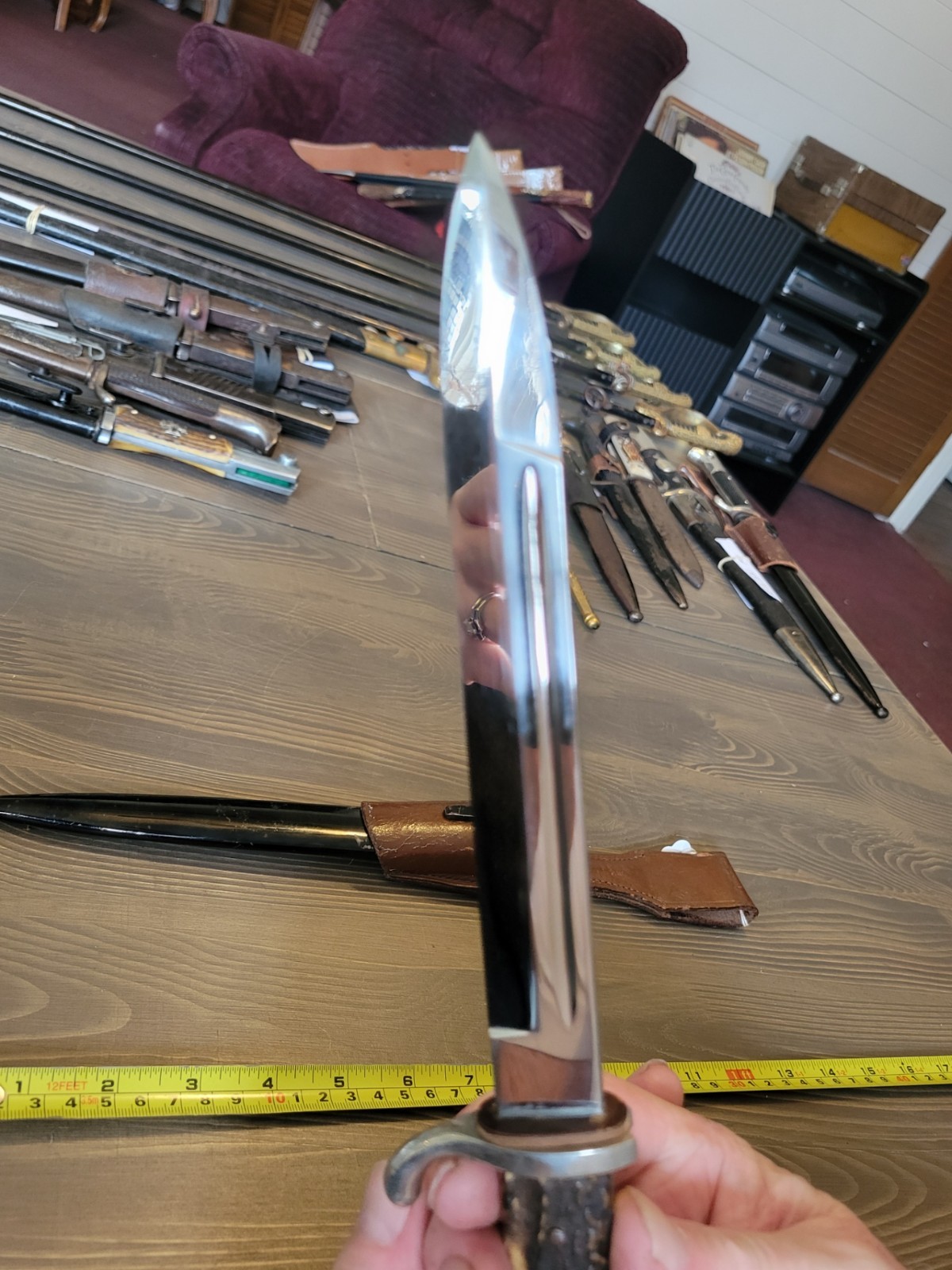 OUTSTANDING WWII German K98 Stag Handle Bayonet w/Brown Frog