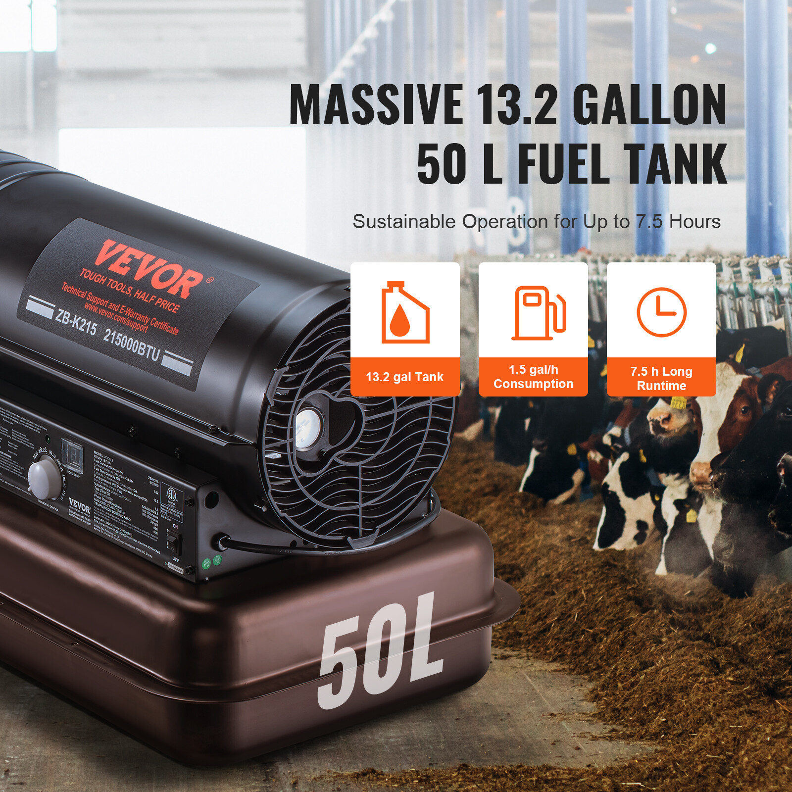 VEVOR Portable Kerosene Forced Air Heater 215000 BTU Indoor Outdoor 13.2gal Tank