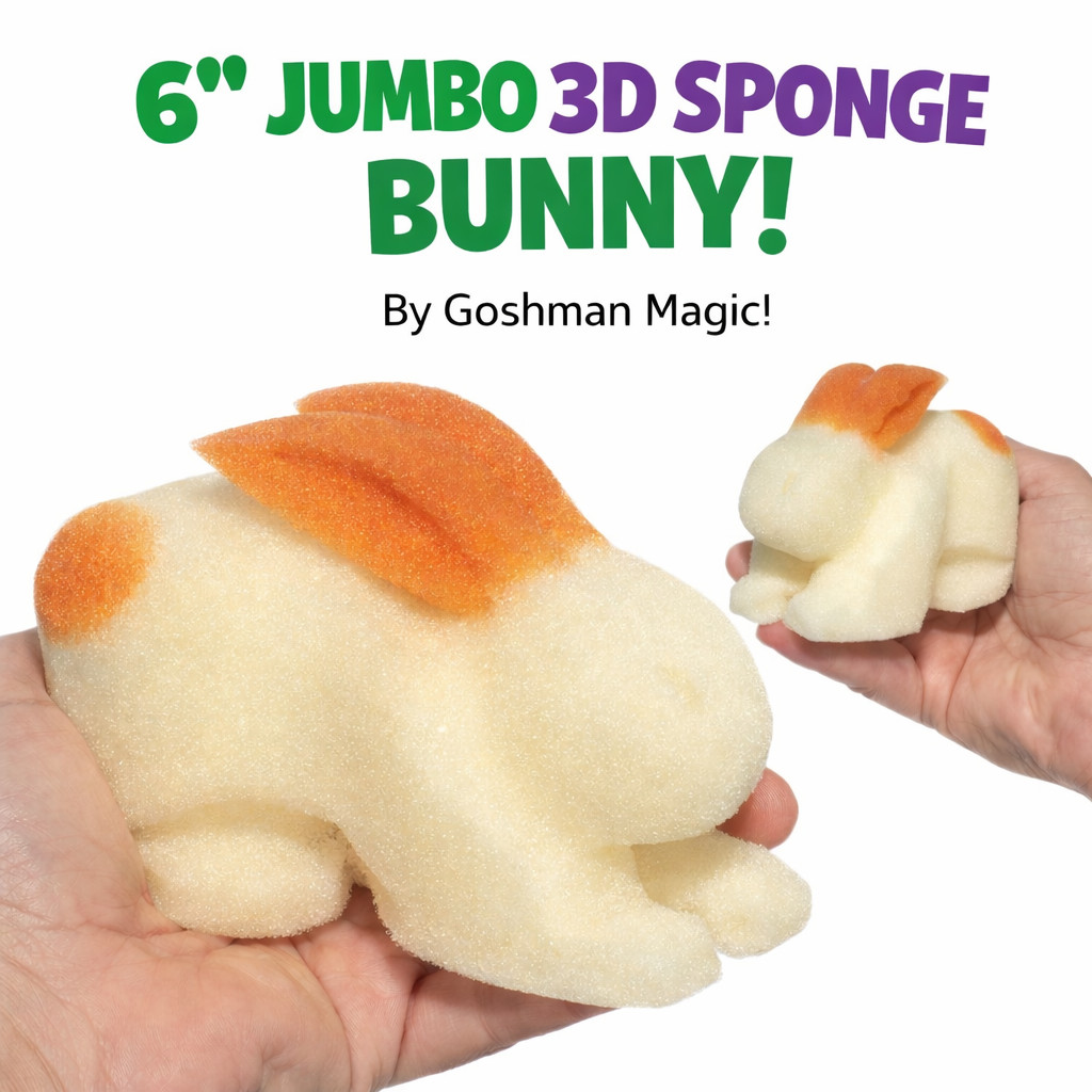 6” Jumbo 3D SPONGE BUNNY 1 Deluxe Goshman Close Up Magic Trick White Foam Rabbit