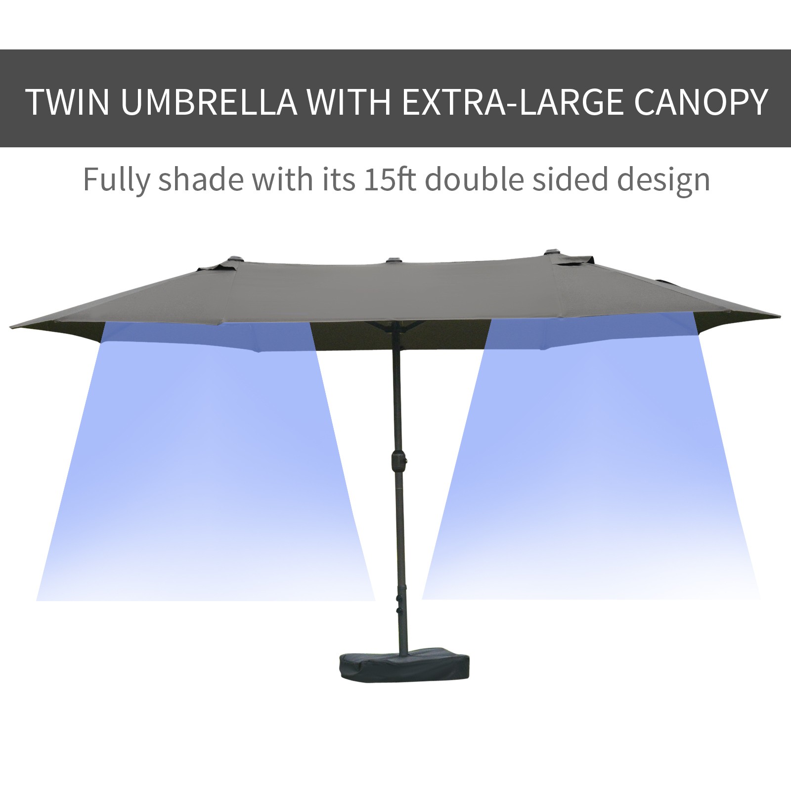 15 ft Outdoor Double Sided Market Patio Umbrella for Deck Pool with Base Crank