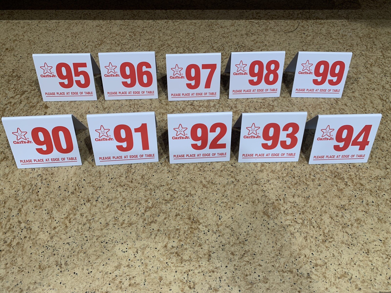 Classic Carls Jr Table Tent Number 50 thru 99