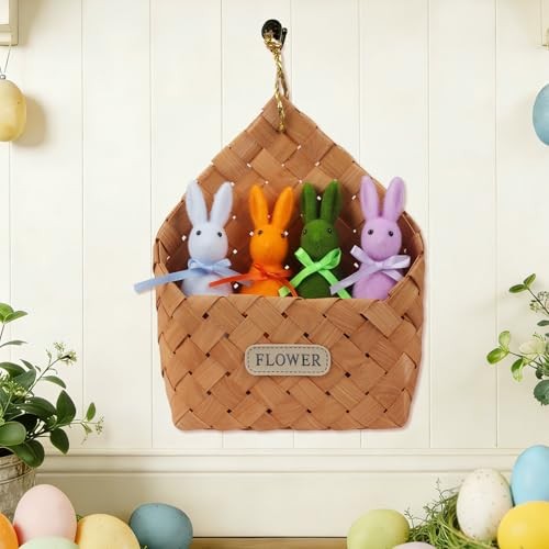 6 PCS Flocked Easter Bunnies Decors Set with 6 Colorful Eggs & Stakes, Rabbits