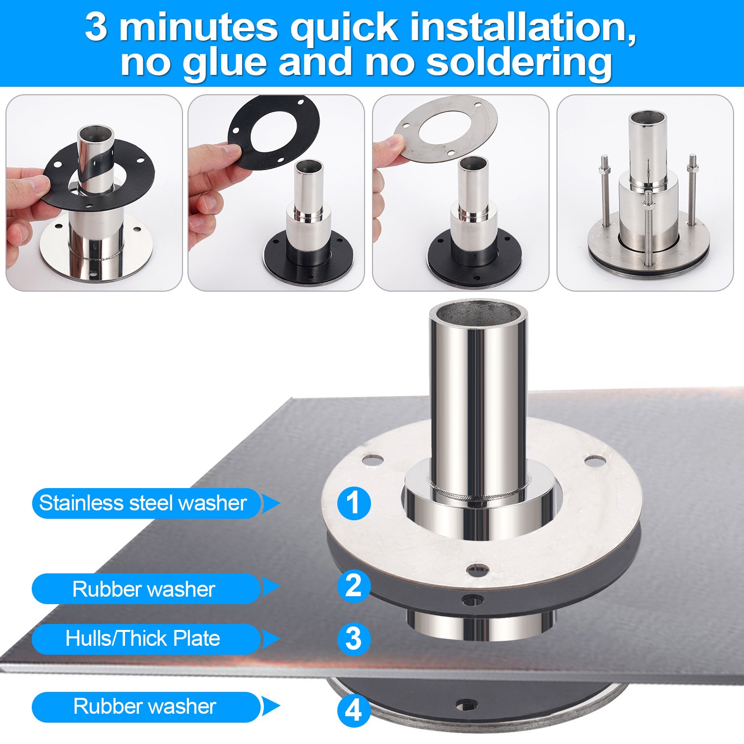 Thru Hull Exhaust Fitting 24mm 316 Stainless Steel For Diesel Parking Heaters US