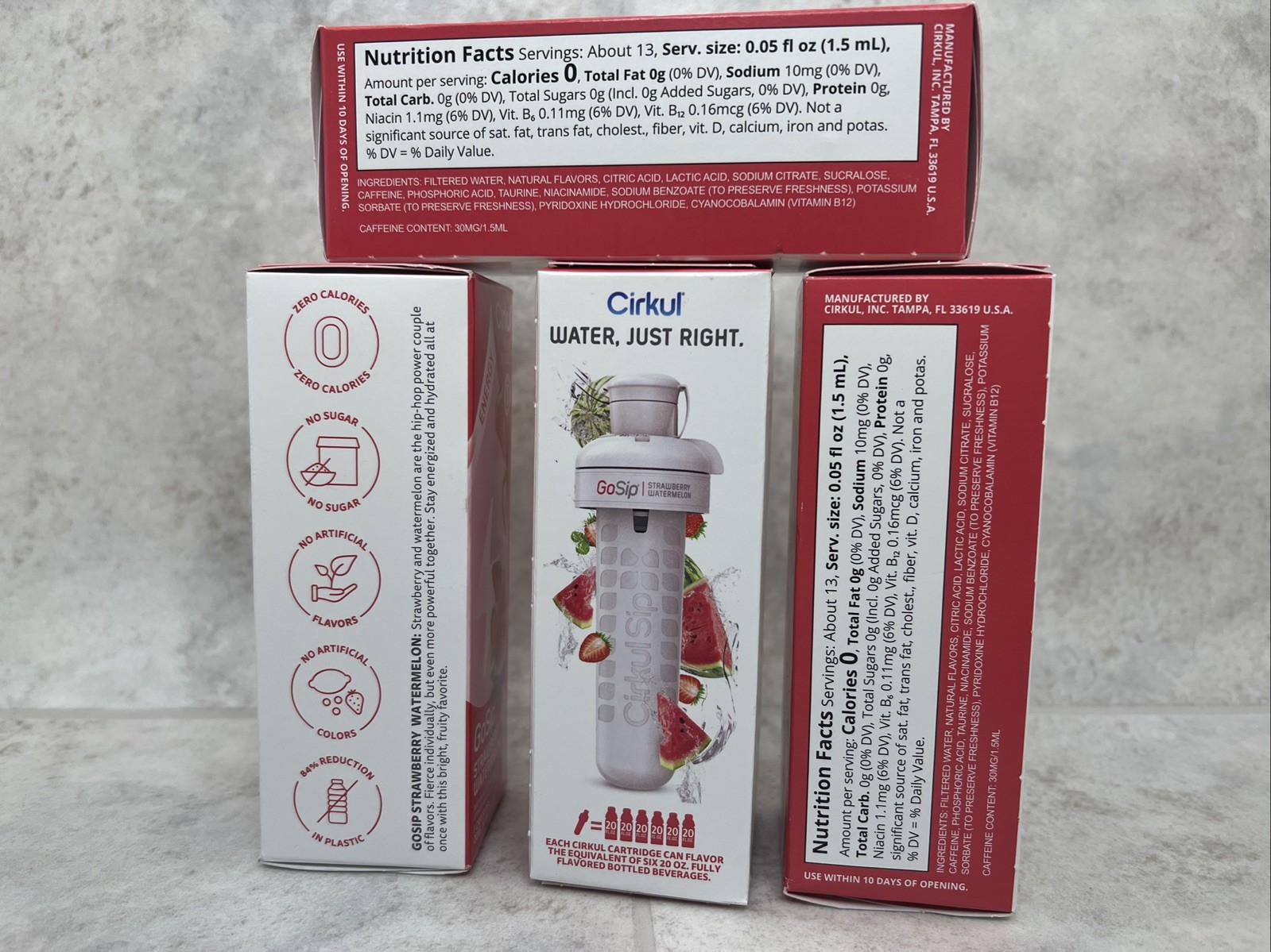 4 Pack! Cirkul Energy Flavor Cartridge GoSip Strawberry Watermelon- Caffeine