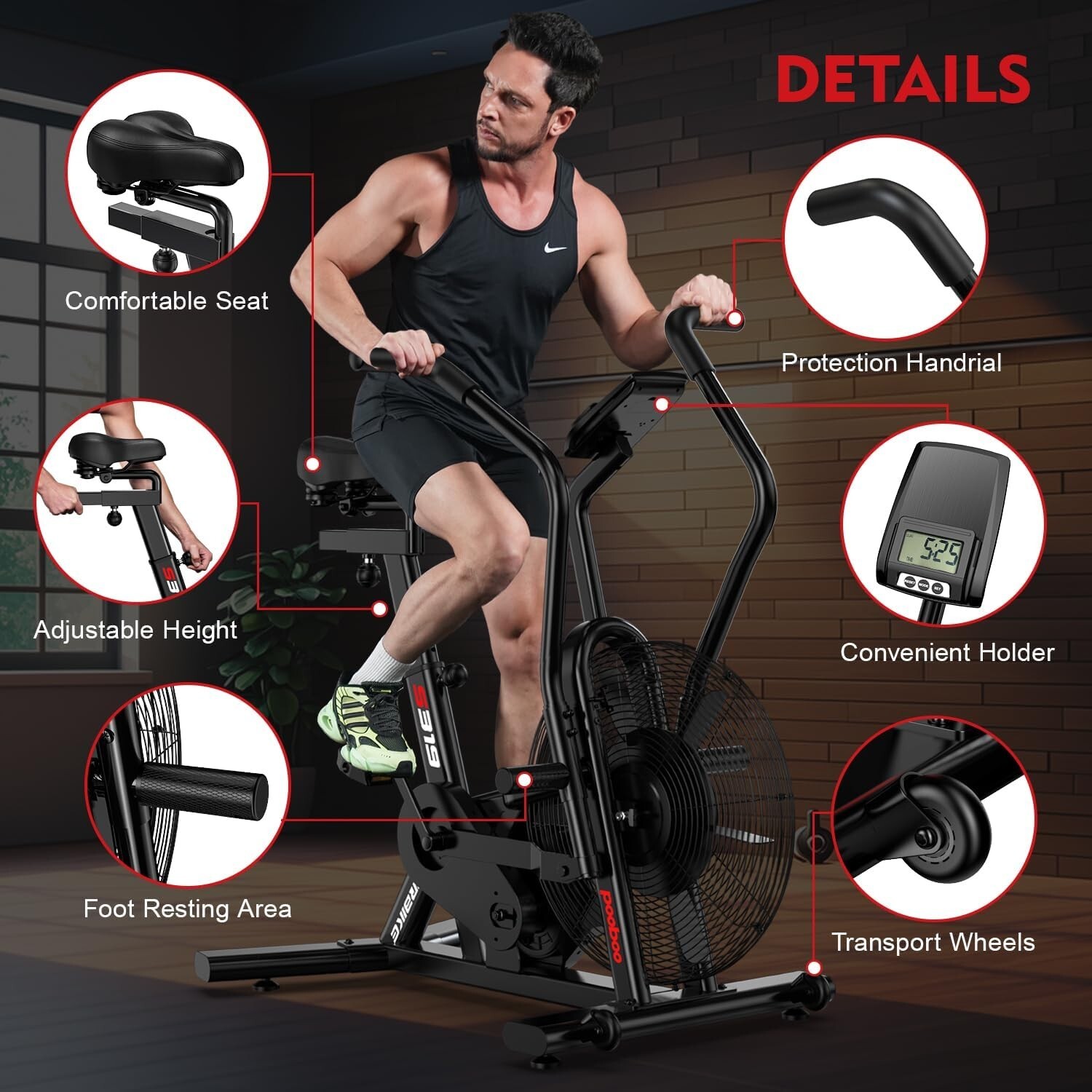 Fitness Fan Bike, Black, 111 LB, Indoor/Outdoor Cycling Exercise Bike Home Gym