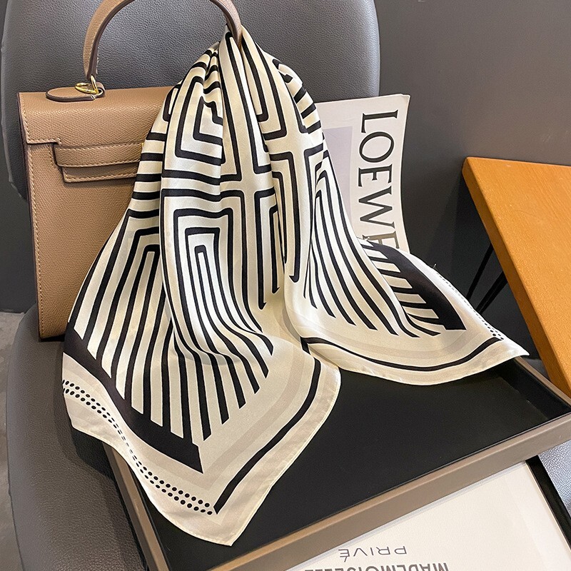 100% Mulberry Silk 27" Square Scarf Women Neckerchief Wrap Fashion Style Striped