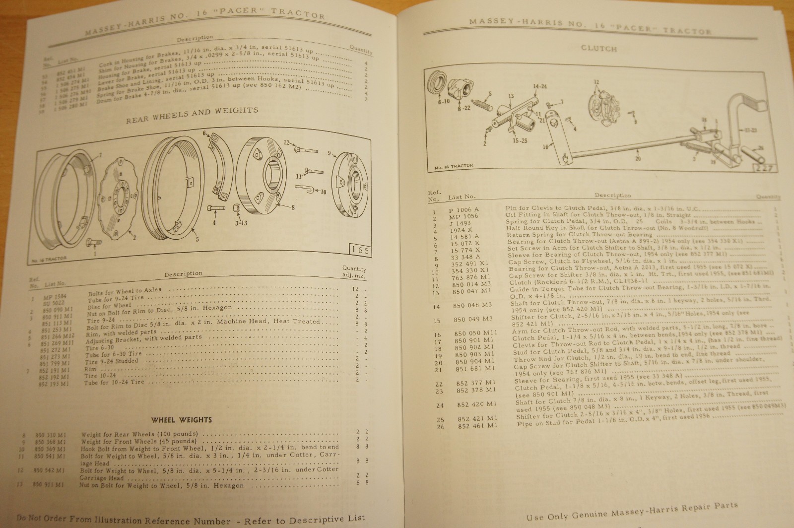 Massey Harris Pacer No 16 Tractor Parts Catalog Manual MH Continental Y91