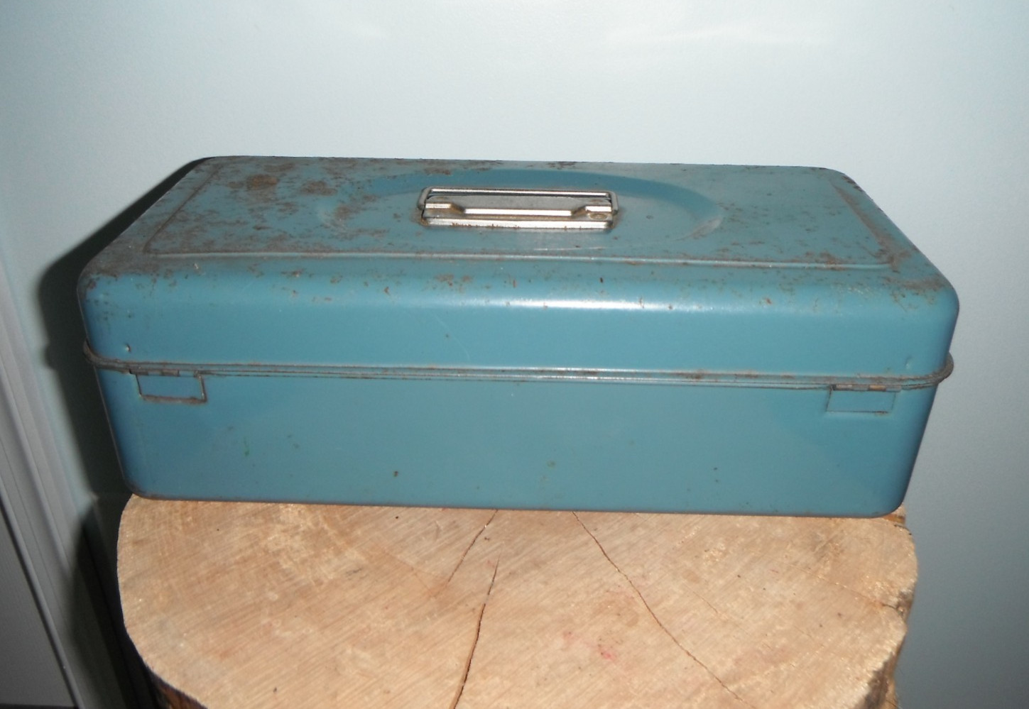 Vintage Sears & Roebuck Co. Craftsman 13.5" Steel Toolbox Single Tray- Teal blue