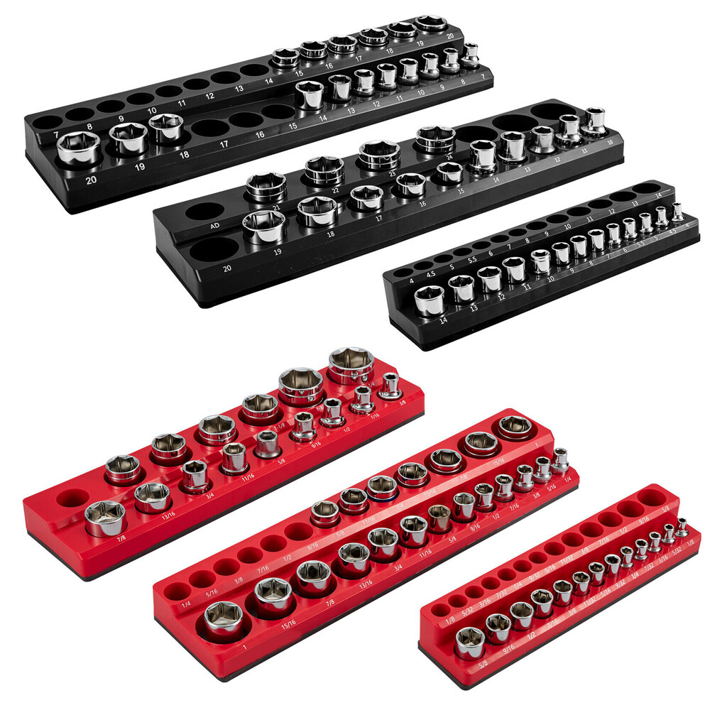 6-PACK Set Magnetic Socket Organizer Holder 1/4'' 3/8'' 1/2'' Drive SAE Metric