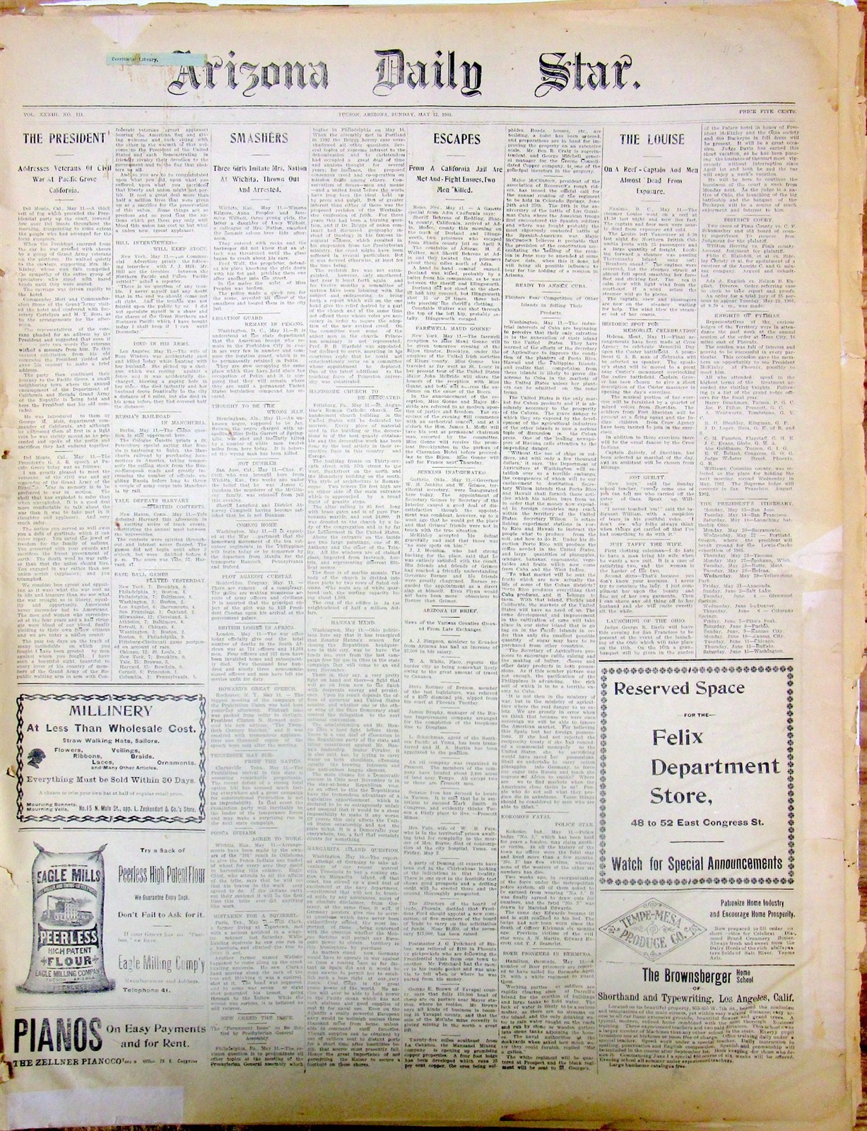 Lot of 5 1901 TUCSON Arizona Territory newspapers WILD WEST frontier 125 yrs old