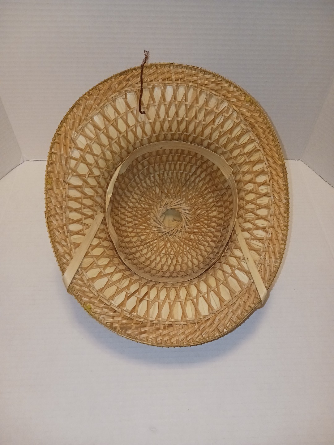 Vintage Natural Reed Pith Helmet Handmade Woven Straw Sun Hat 12.5"L x 10.5"W