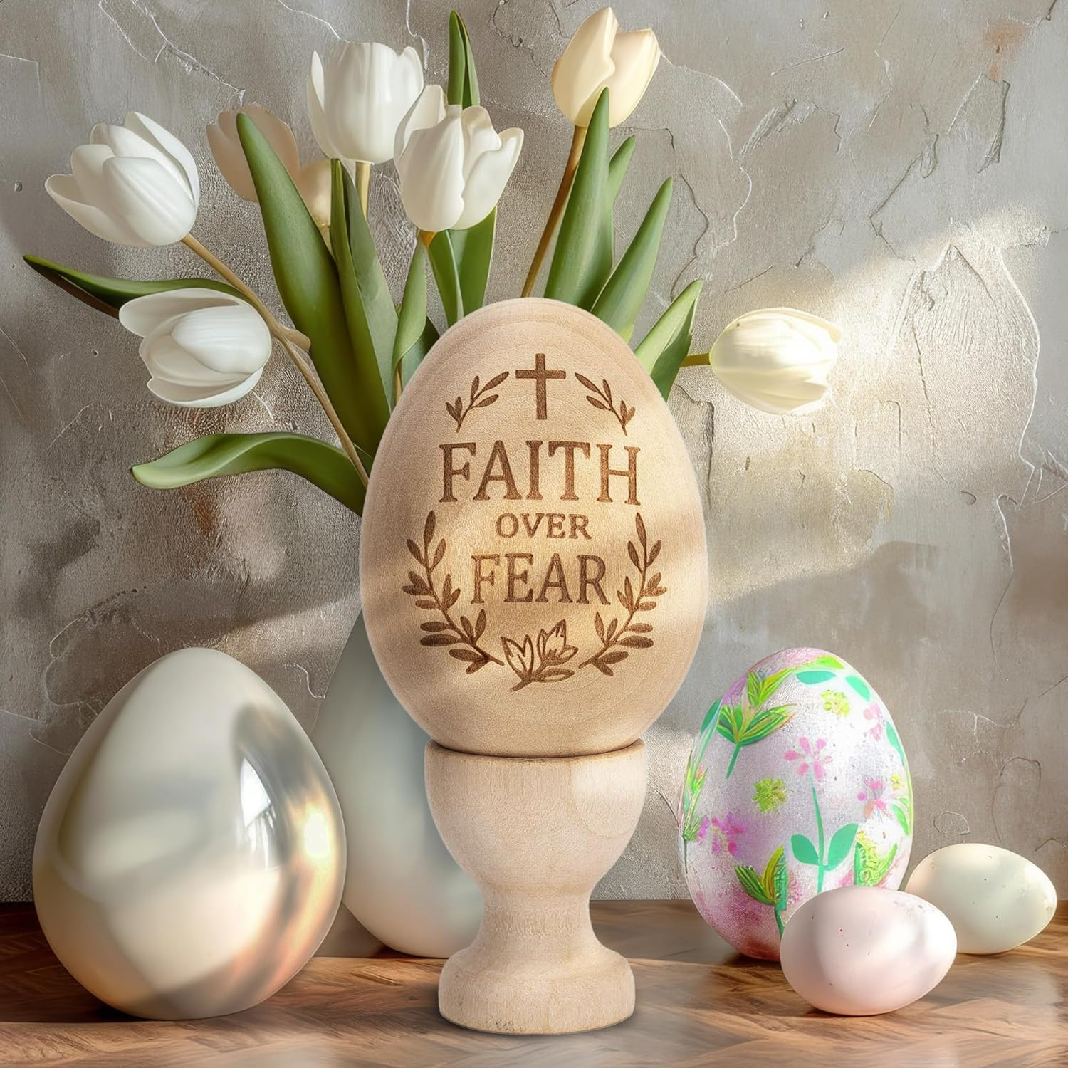 He Is Risen Easter Decor – Religious Easter Cross Decoration for Home, Catholic