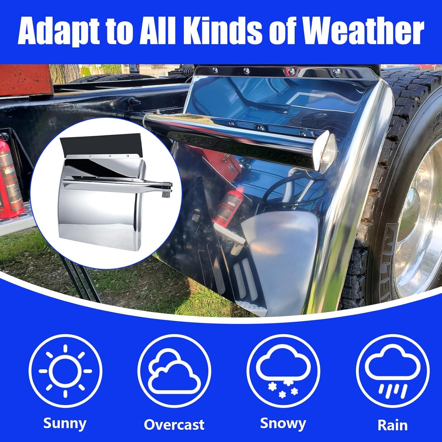 24" x 24" Quarter Fenders for Semi Truck, 430 Stainless Steel