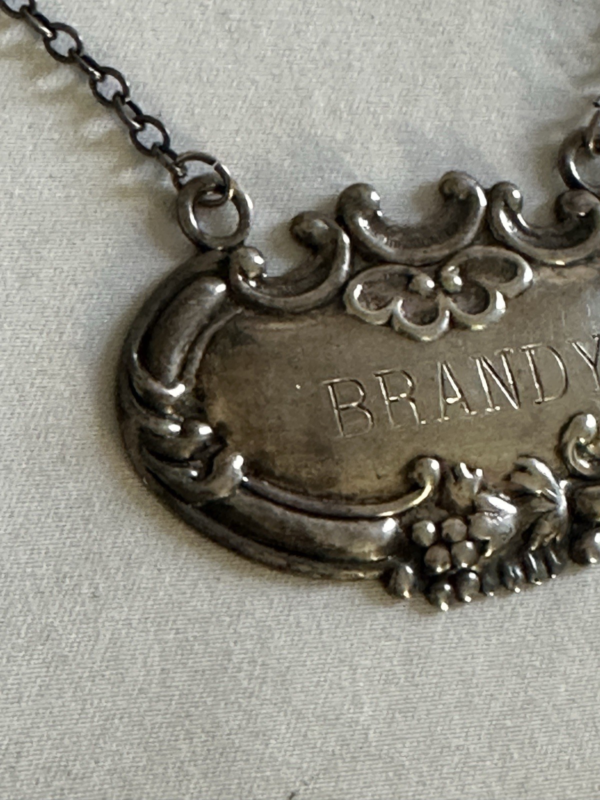 Vintage WALLACE Sterling Silver DECANTER Liquor Bottle Tag Label "BRANDY"