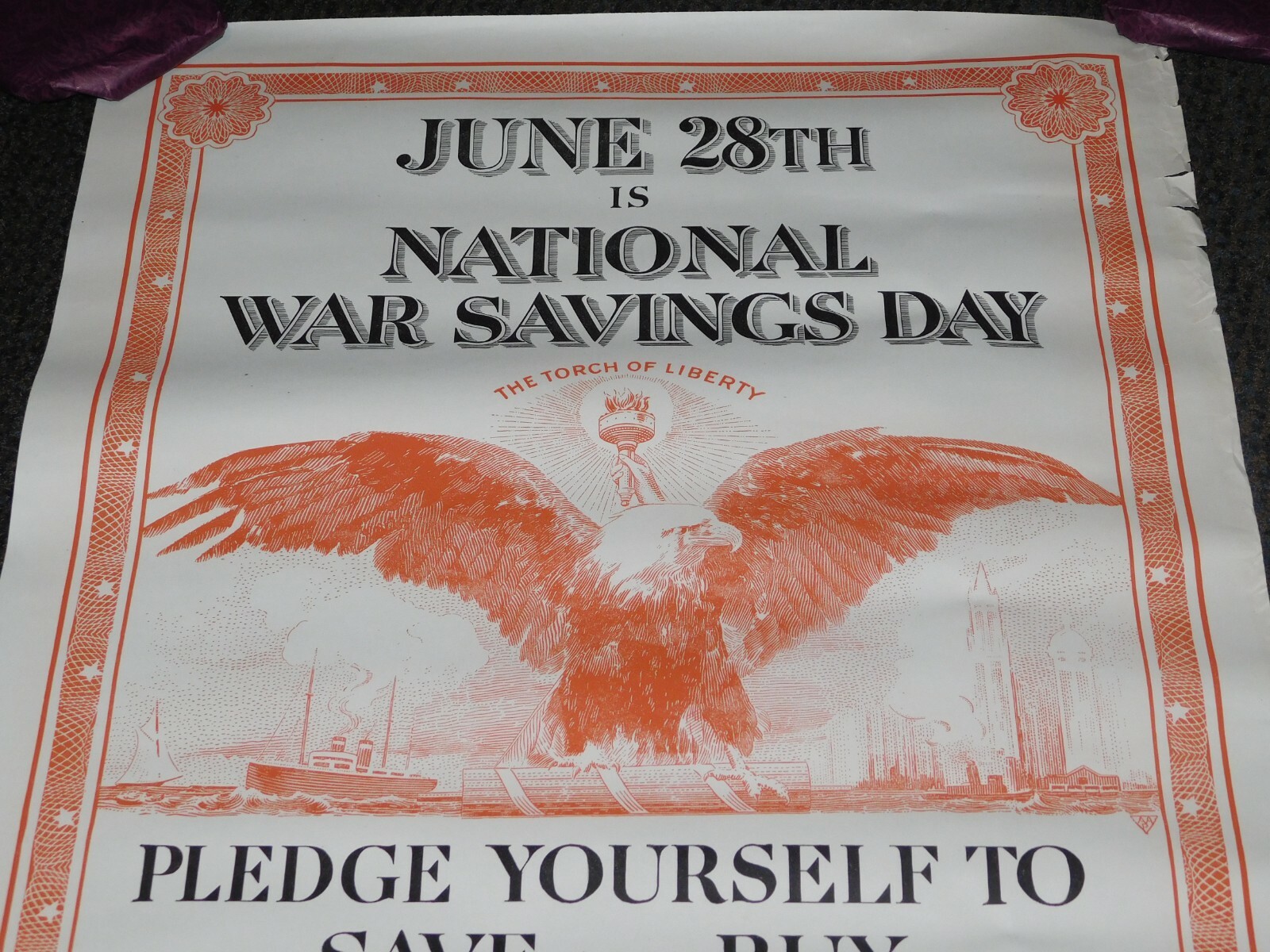 VINTAGE WWI WORLD WAR 1 NATIONAL WAR SAVINGS DAY WSS FIGHT FOR YOU EAGLE POSTER