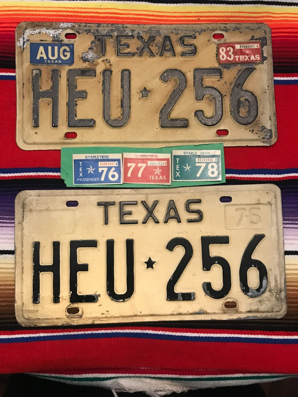 1975-1976-1977-1978 TEXAS   PASSENGER LICENSE PLATES HEU256 Pair