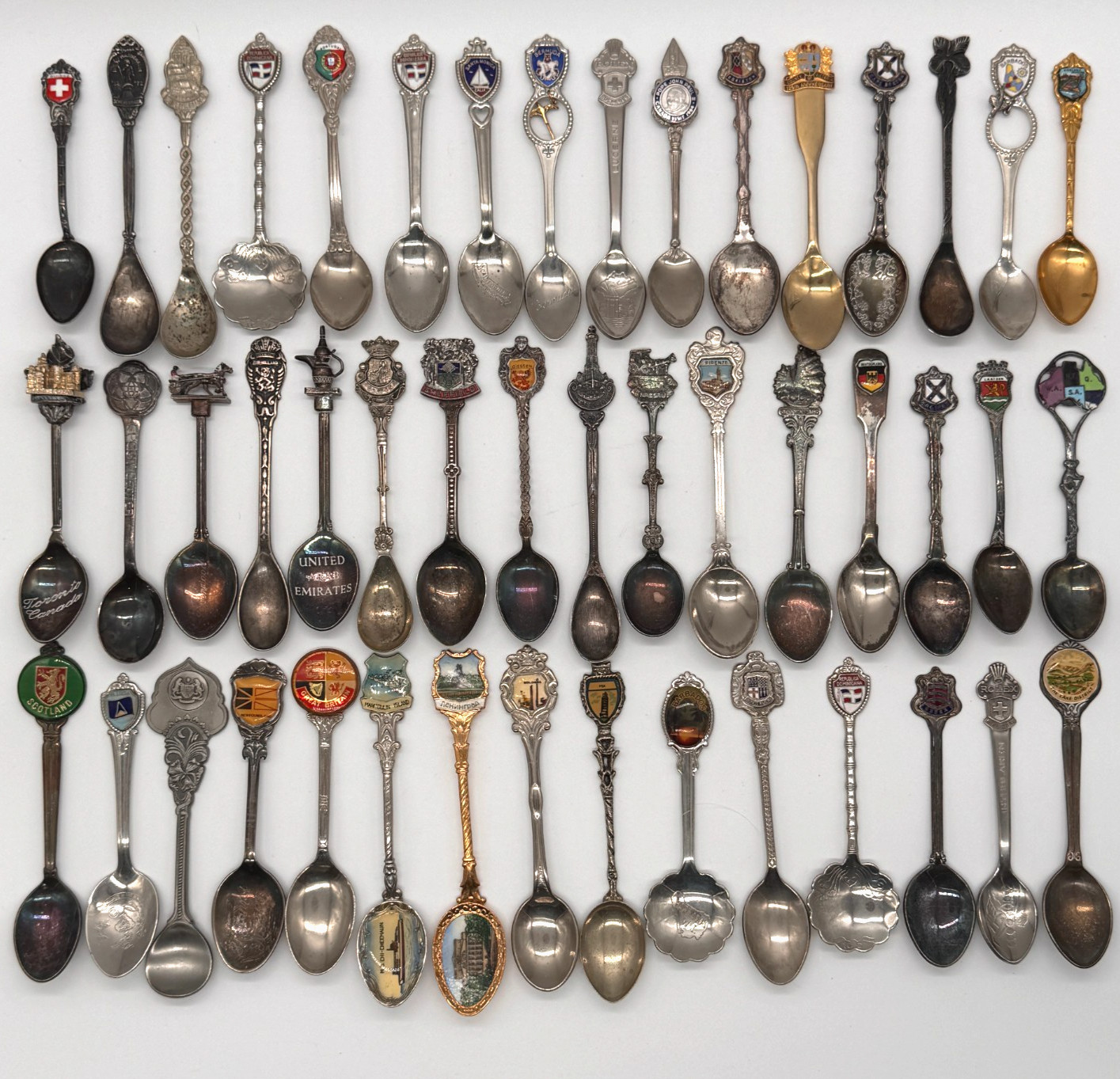 Lot of 47 Souvenir Spoons - World Countries - Silverplated EUC