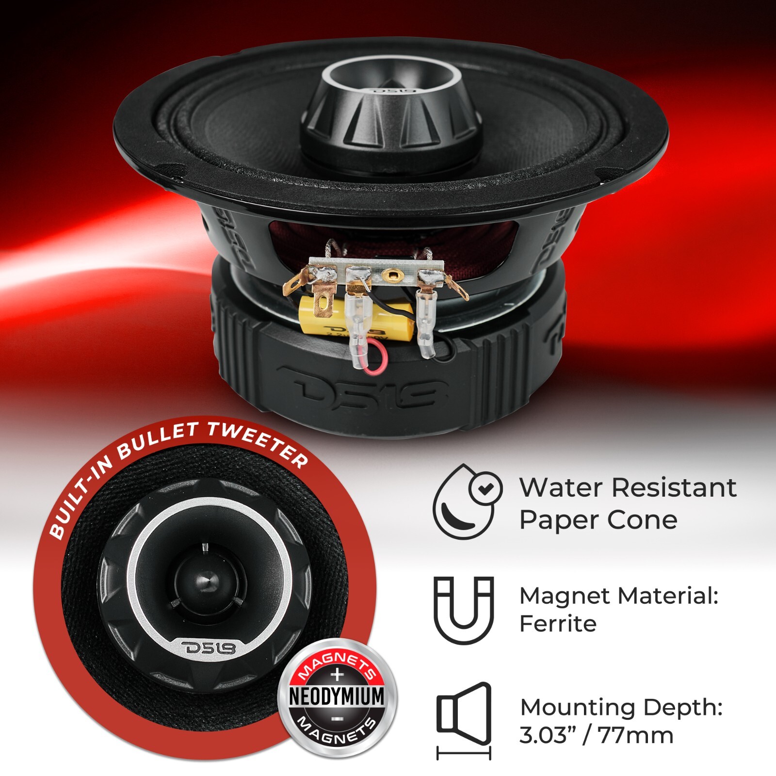 DS18 PRO-ZT6 6.5" Mid-Range Loudspeaker with Bullet Tweeter Water Resistant PAIR