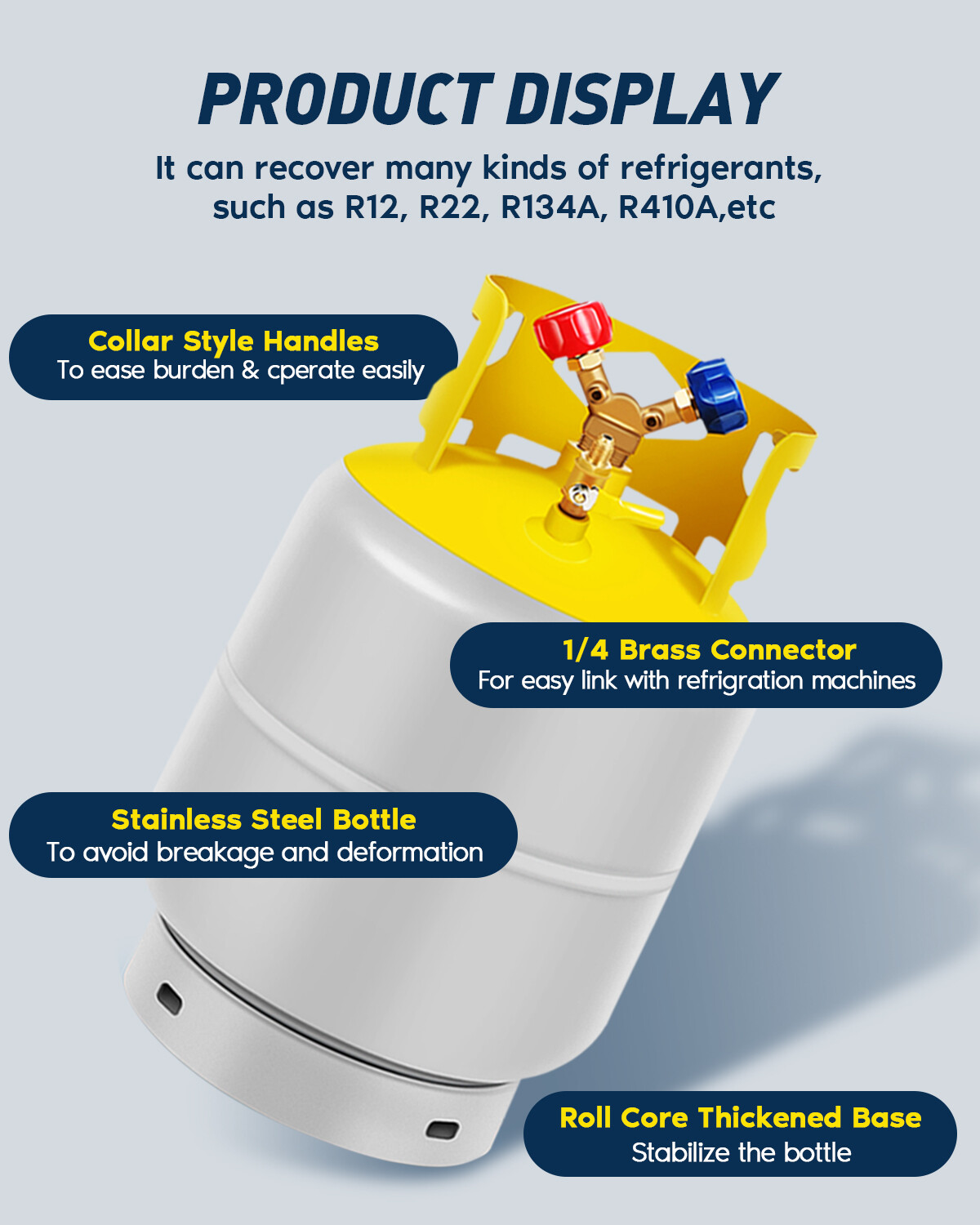 Recovery Tank 30lb for R134, R410, R12, R22 400 PSI 1/4 SAE Y-Shaped Valve