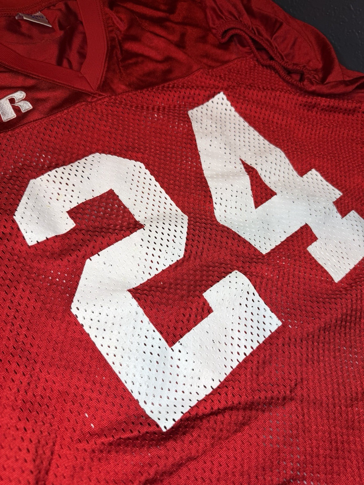 Vintage Russell Athletic Football Practice Jersey #24 Red Mesh XL 90s
