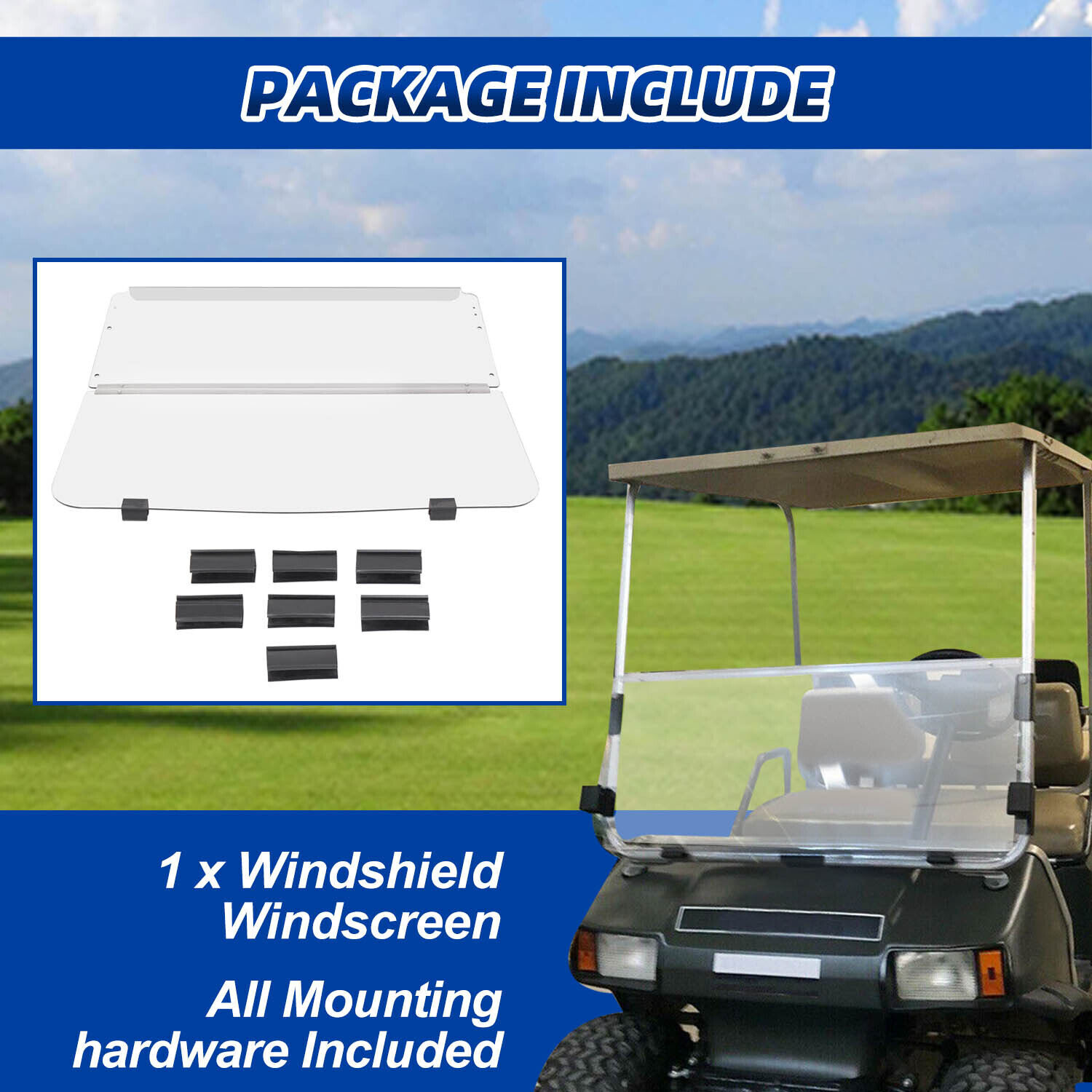 For Club Car DS 1982-2000.5 New Clear Golf Cart Windshield Folding Windscreen
