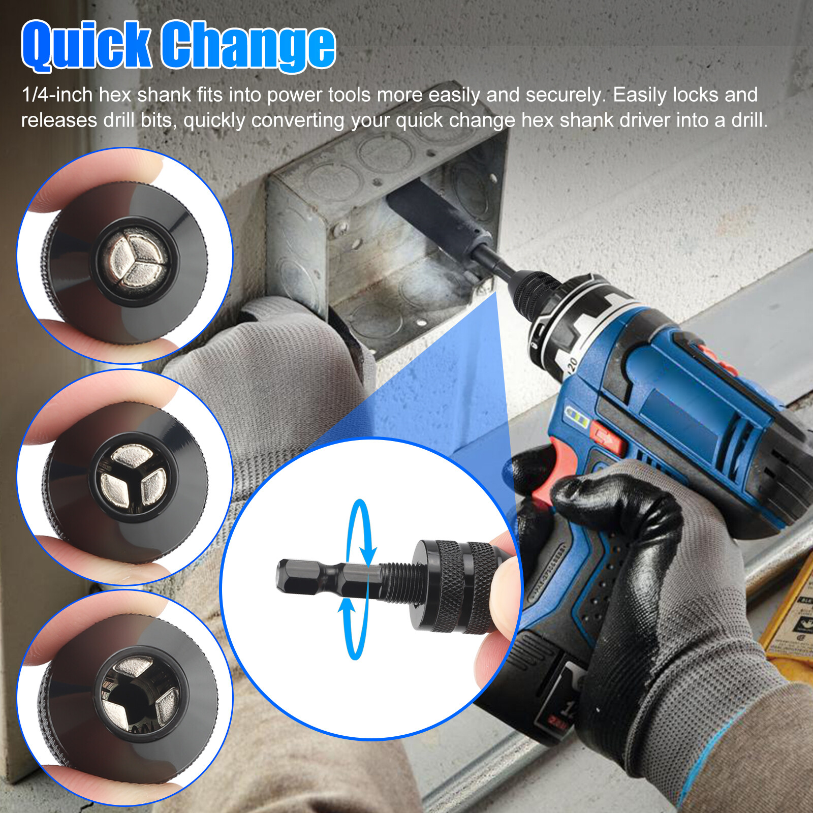 4Pcs 1/4"Hex Shank Keyless Drill Chuck Adapter Bit Quick Change Converter Driver