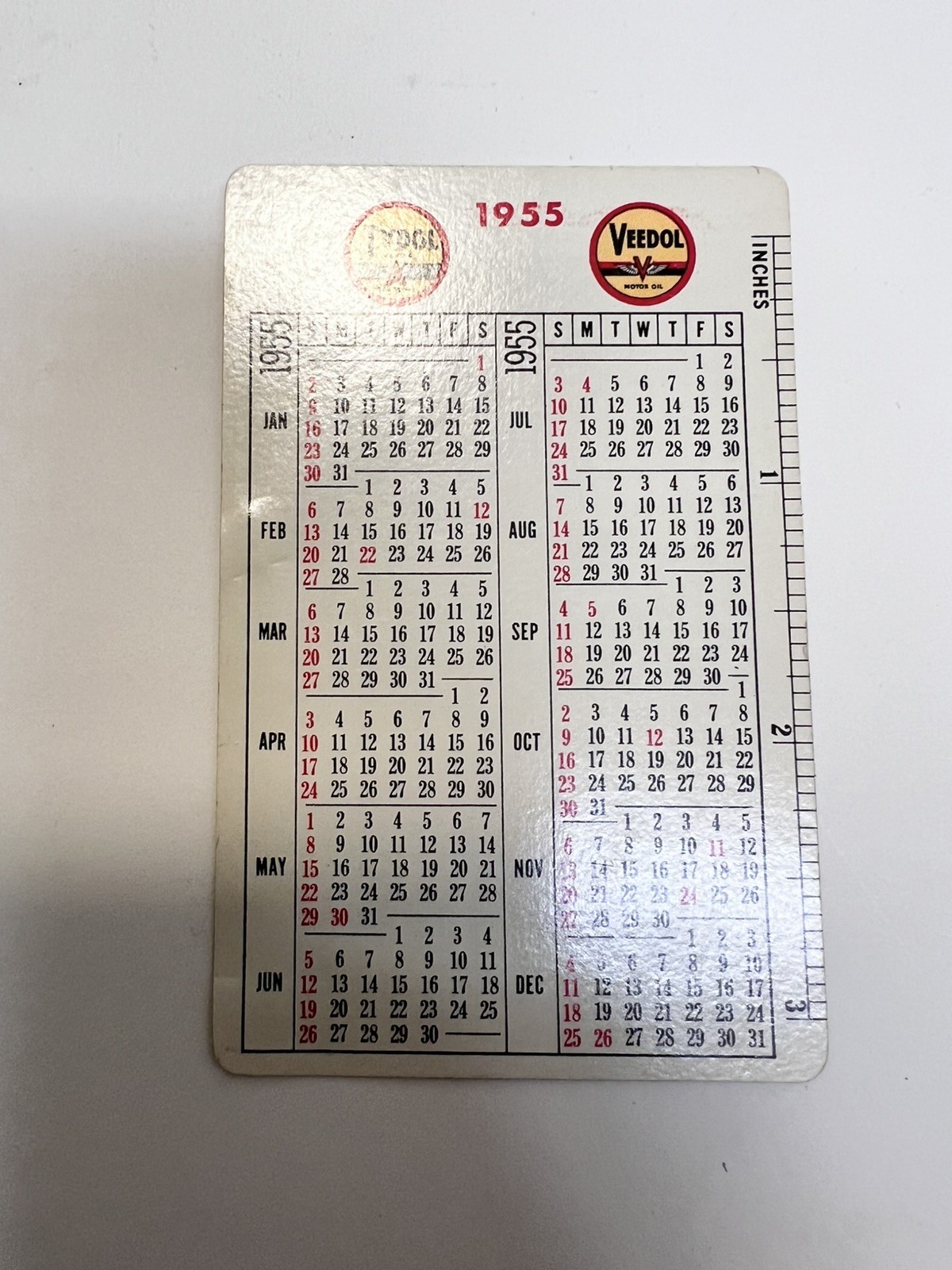 1955 FLYING A POCKET CALENDAR TIDE WATER ASSOCIATED OIL COMPANY TYDOL VEEDOL