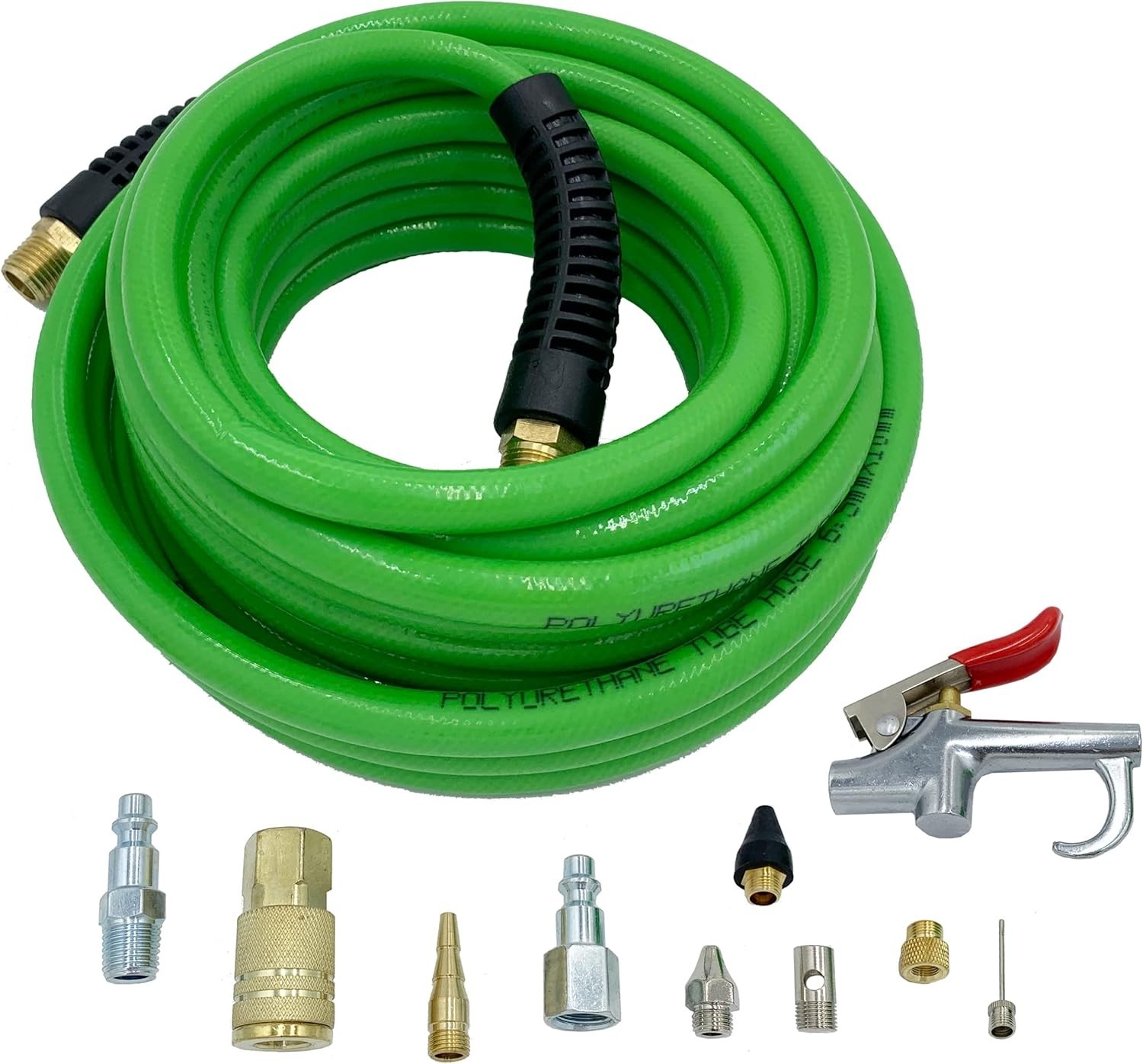 PU Braided Air Hose 1/4" X 25 Ft plus 10 pcs Air Compressor Accessories KIT, 2