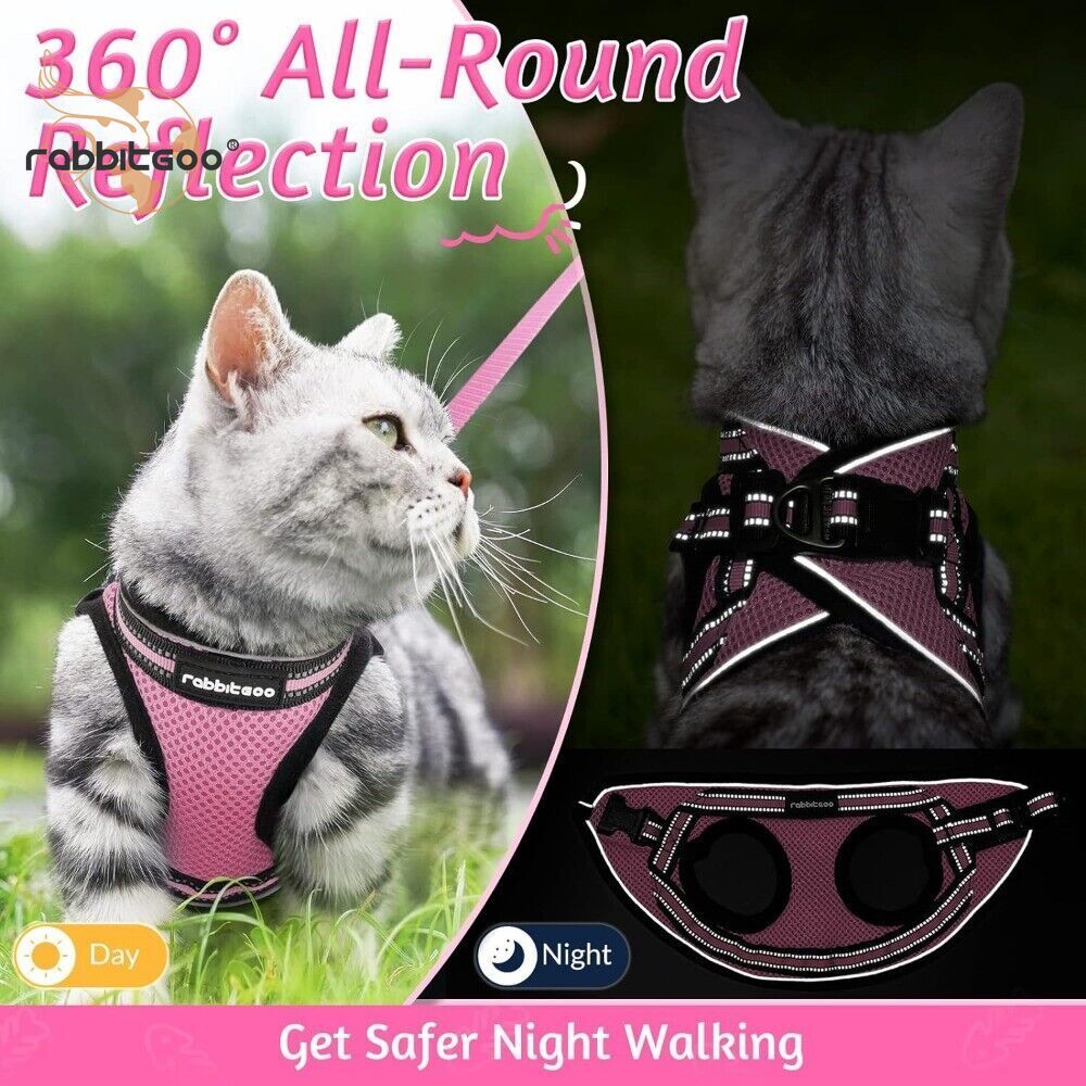 rabbitgoo Cat Harness & Leash Set Escape Proof Adjustable Kitten Vest Reflective