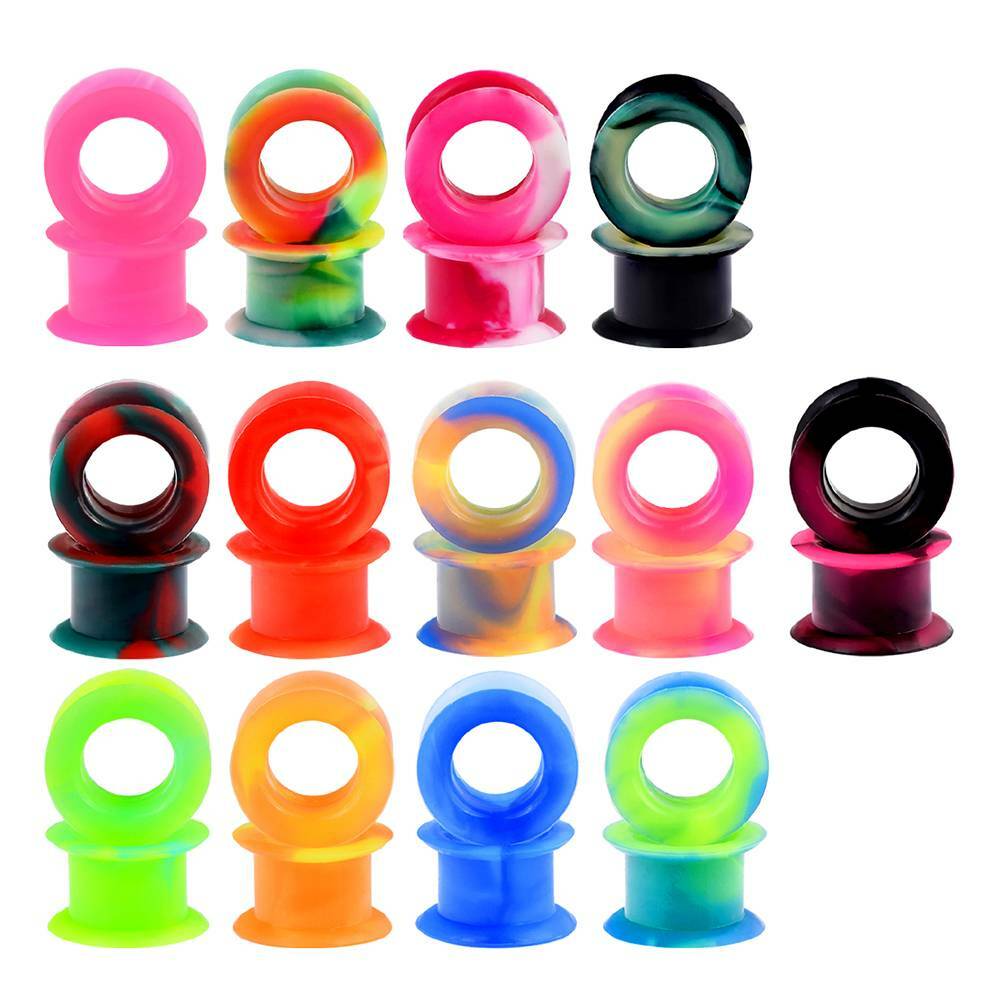 48PCS/LOT Thick Silicone Ear Gauges Double Flared Earskin Tunnels Plugs Expander