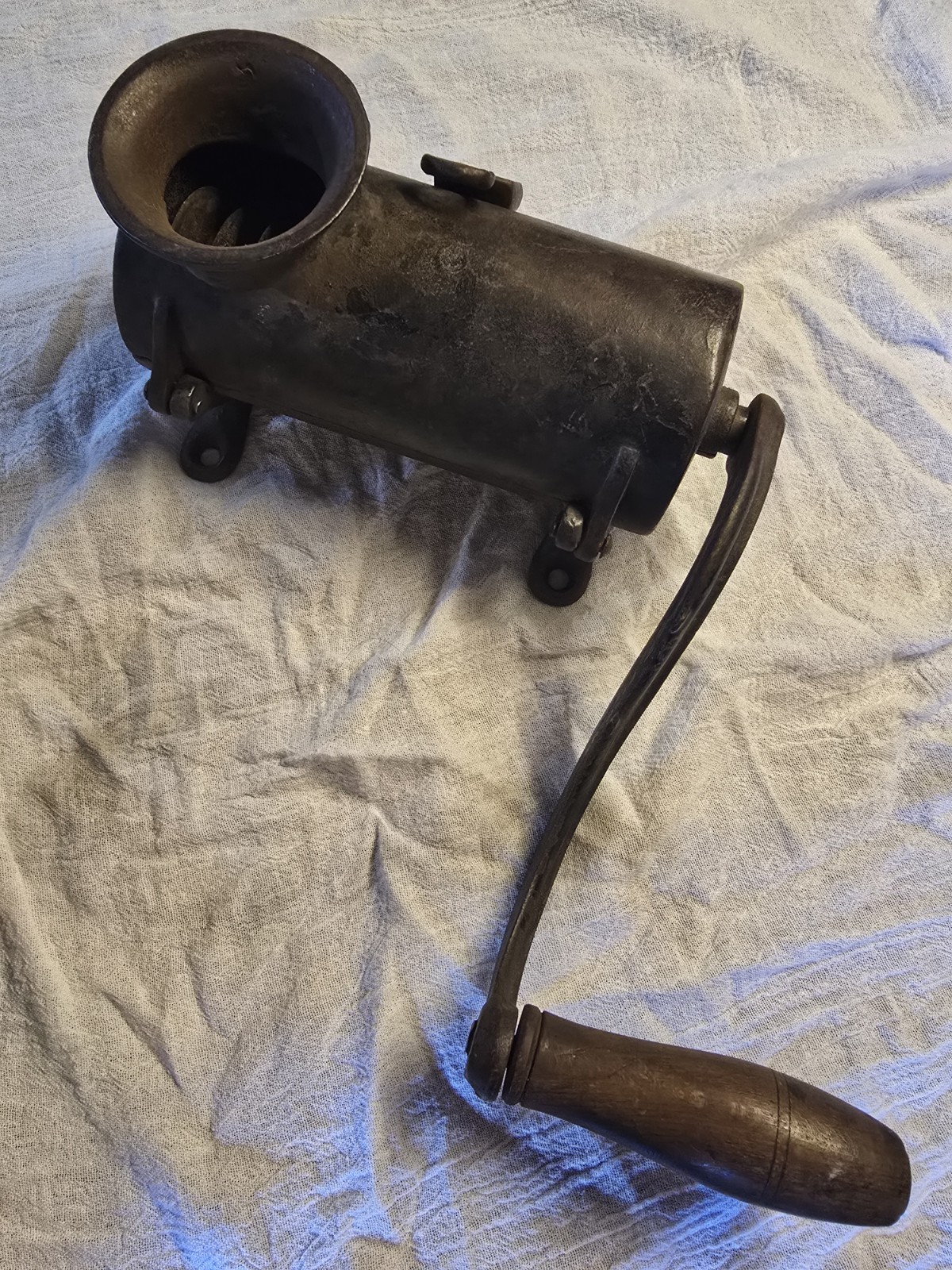 Primitive Cast Iron Tobacco Shredder Cutter Grinder Wood Handle Large