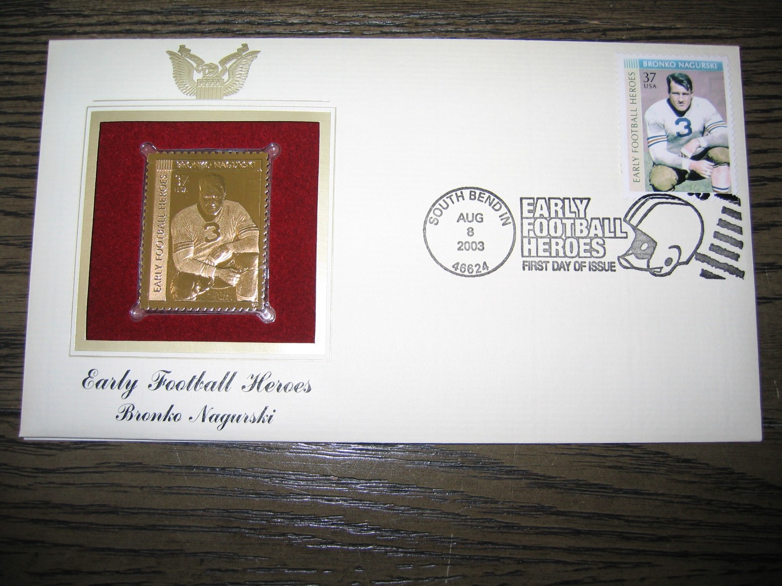 2003 Early Football Heroes Bronko Nagurski Replica FDC Gold Golden Cover STAMP
