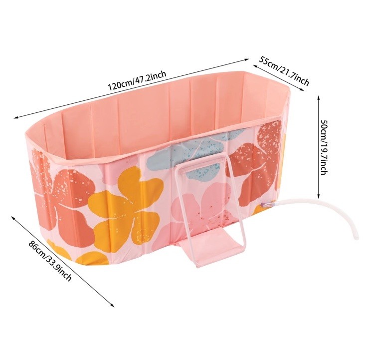 Pink Foldable Bathtub Portable Insulated Bathtub PVC Ice Bath Tub for Adult 1.2m