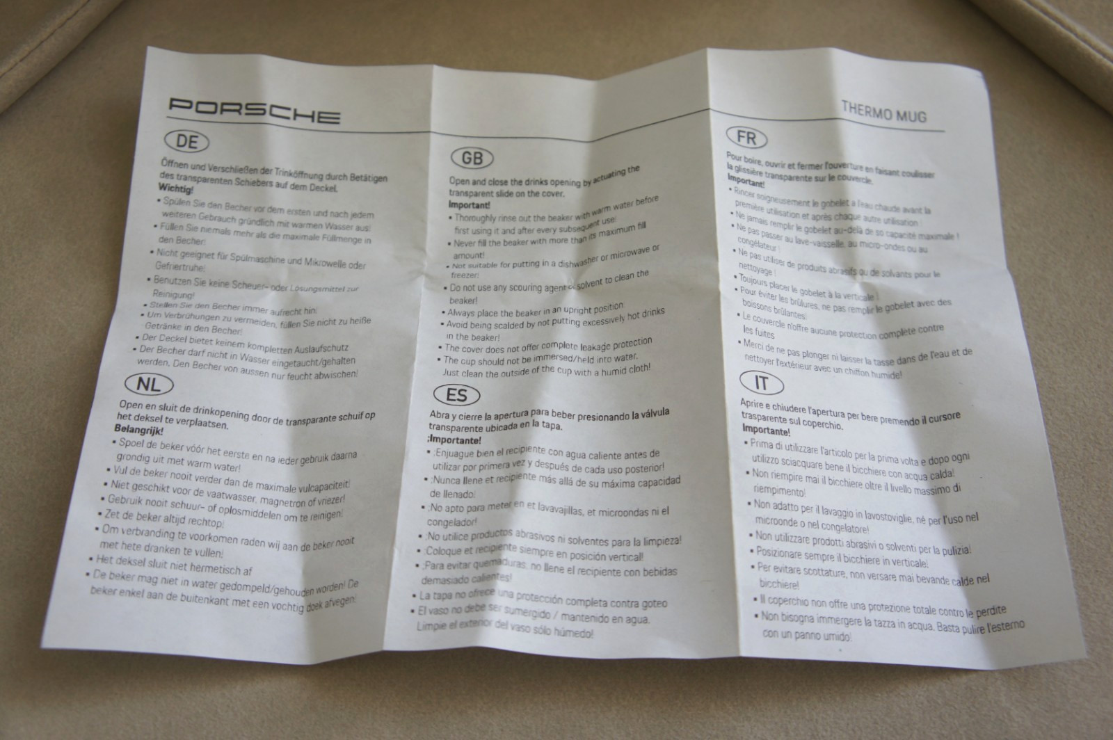 New Genuine Porsche Stainless Steel Water Coffee Tea Thermo Mug WDMG1801001600