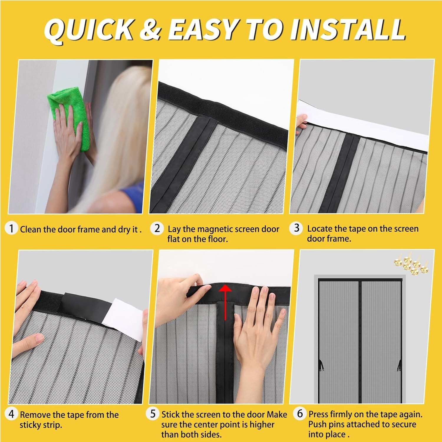 Magnetic Screen Door -Fit for Door Size: 30x80 Inch Keeps Bugs Out Pet Friendly