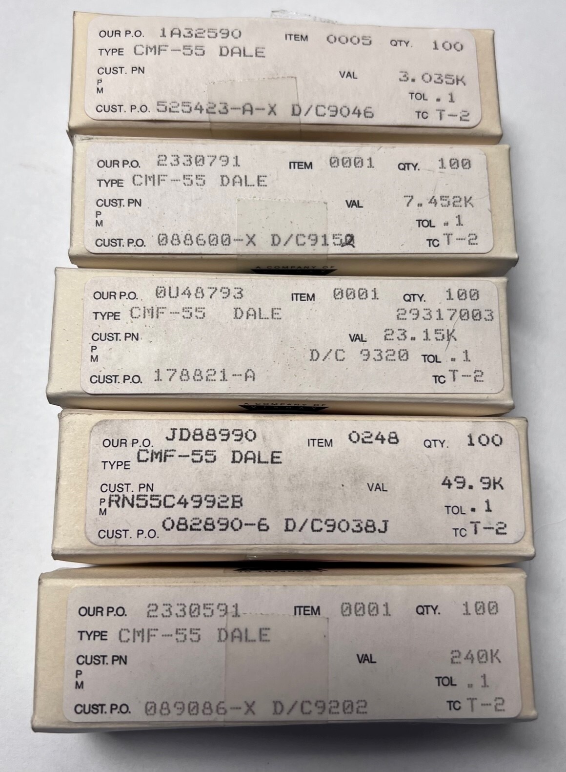 Vishay / Dale High Precision Metal Film Resistors - .1% Tolerance CMF55 - QTY 50