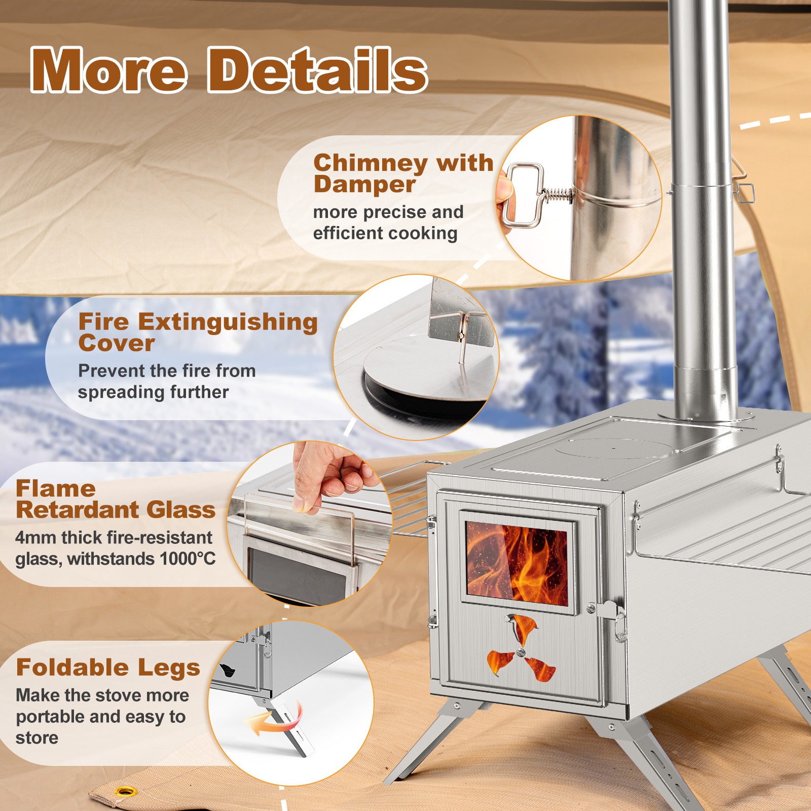 H&ZT Tent Stove, Portable Wood Burning Stove for Tent Cooking & Winter Heating