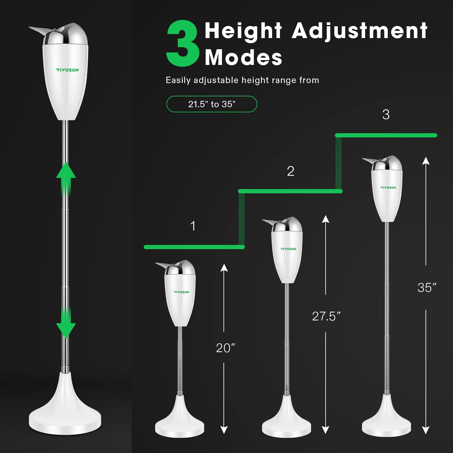 Adjustable Outdoor Standing Ashtray w/ Stainless Steel Lid Height 21.5" to 35"