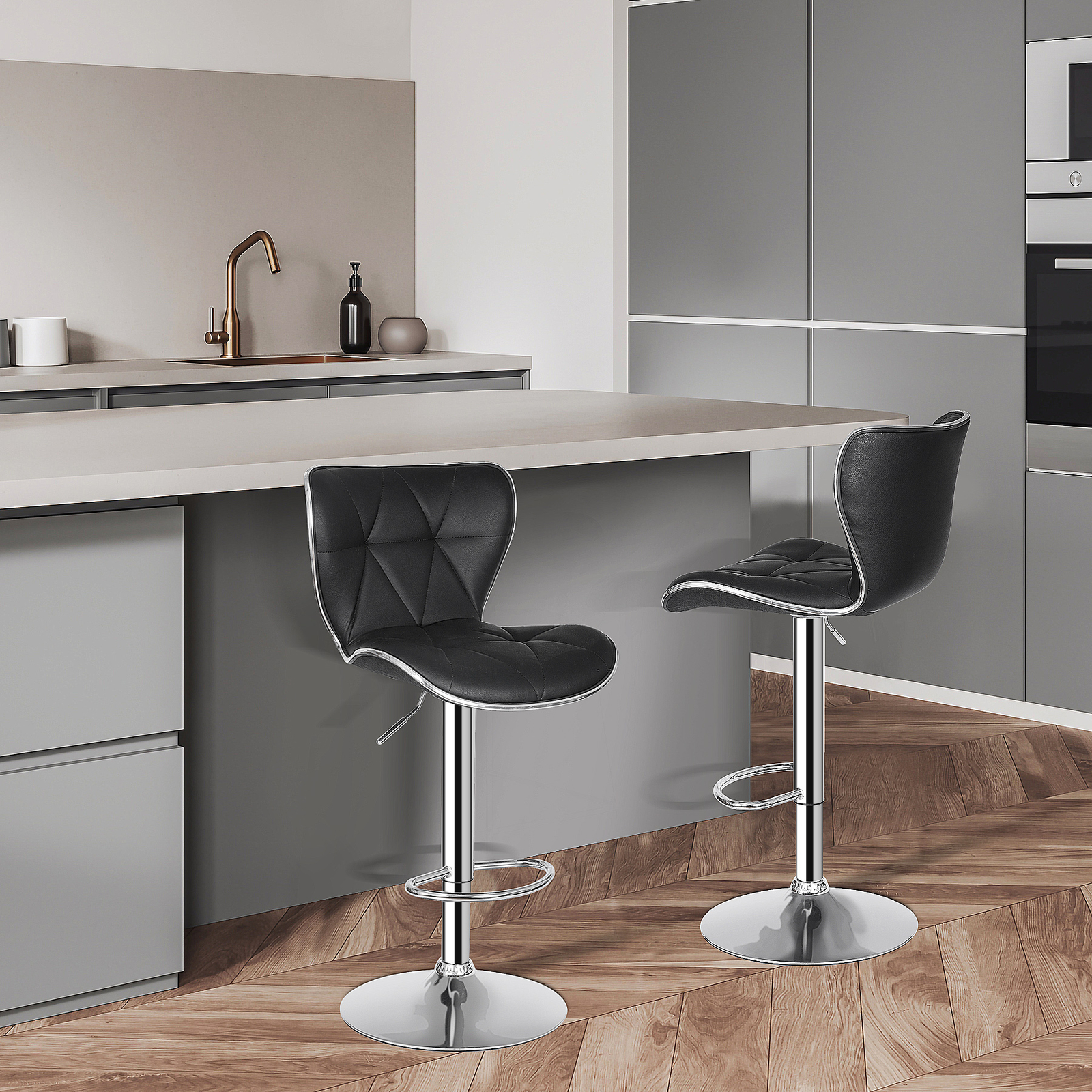 Set of 4 Shell Back Bar Stools Adjustable Swivel PU Leather Stool with Back