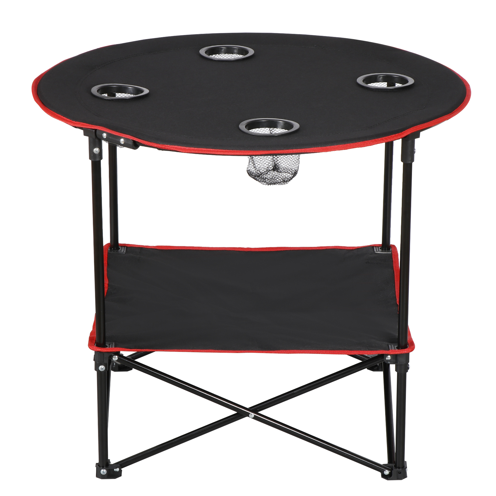 28" Round Folding Picnic Table Lightweight Canvas Beach Table w/Cup Holder Black