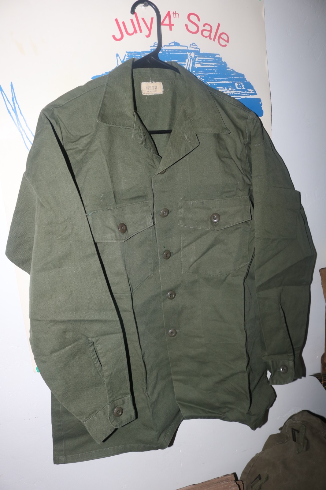VG++ to Exc cond USGI OG-507 fatigue shirt post Vietnam sz 16.5 x 34 BIG SIZE!