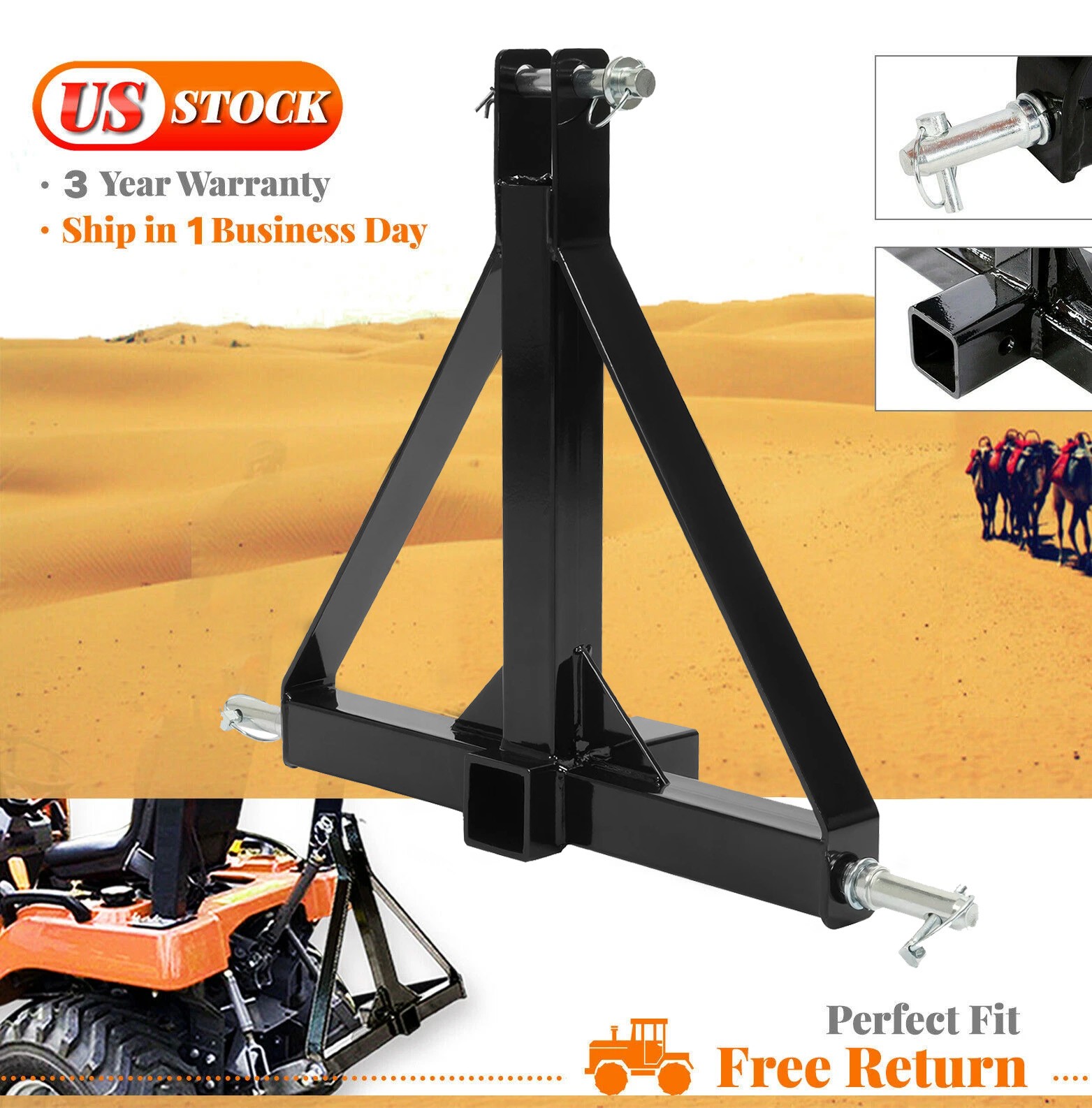 3 Point Hitch 2" Receiver Trailer Steel Category 1 Tractor Tow Drawbar Adapter
