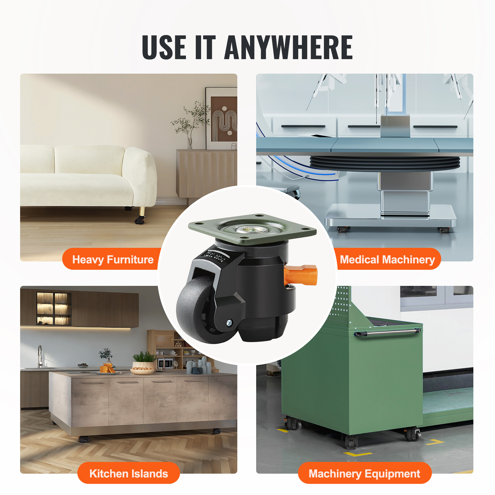 VEVOR Leveling Casters Adjustable Nylon Plate Mounted Caster 1100 lbs Set of 4