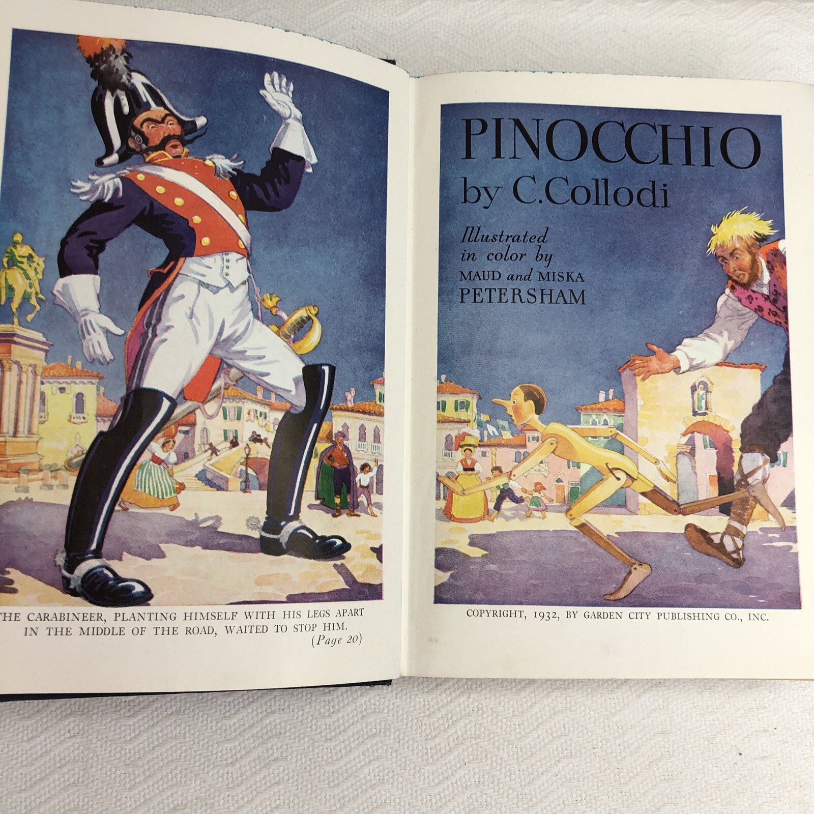 PINOCCHIO C. Collodi VTG Color Illustrated Maud & Miska Petersham 1932 HC