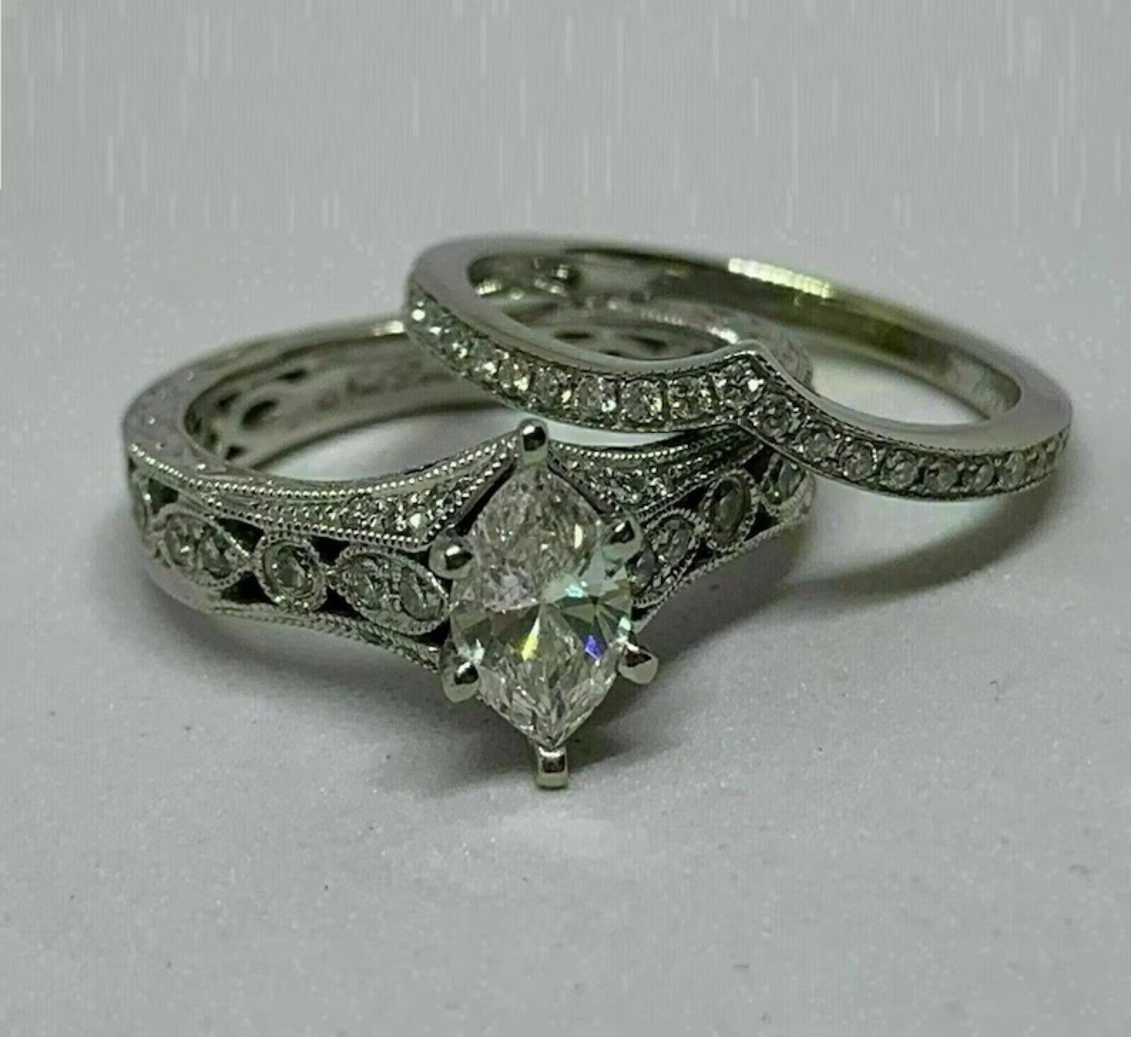 1.0 Ct Marquise Cut Lab Created Diamond Vintage Engagement Wedding Ring Sets